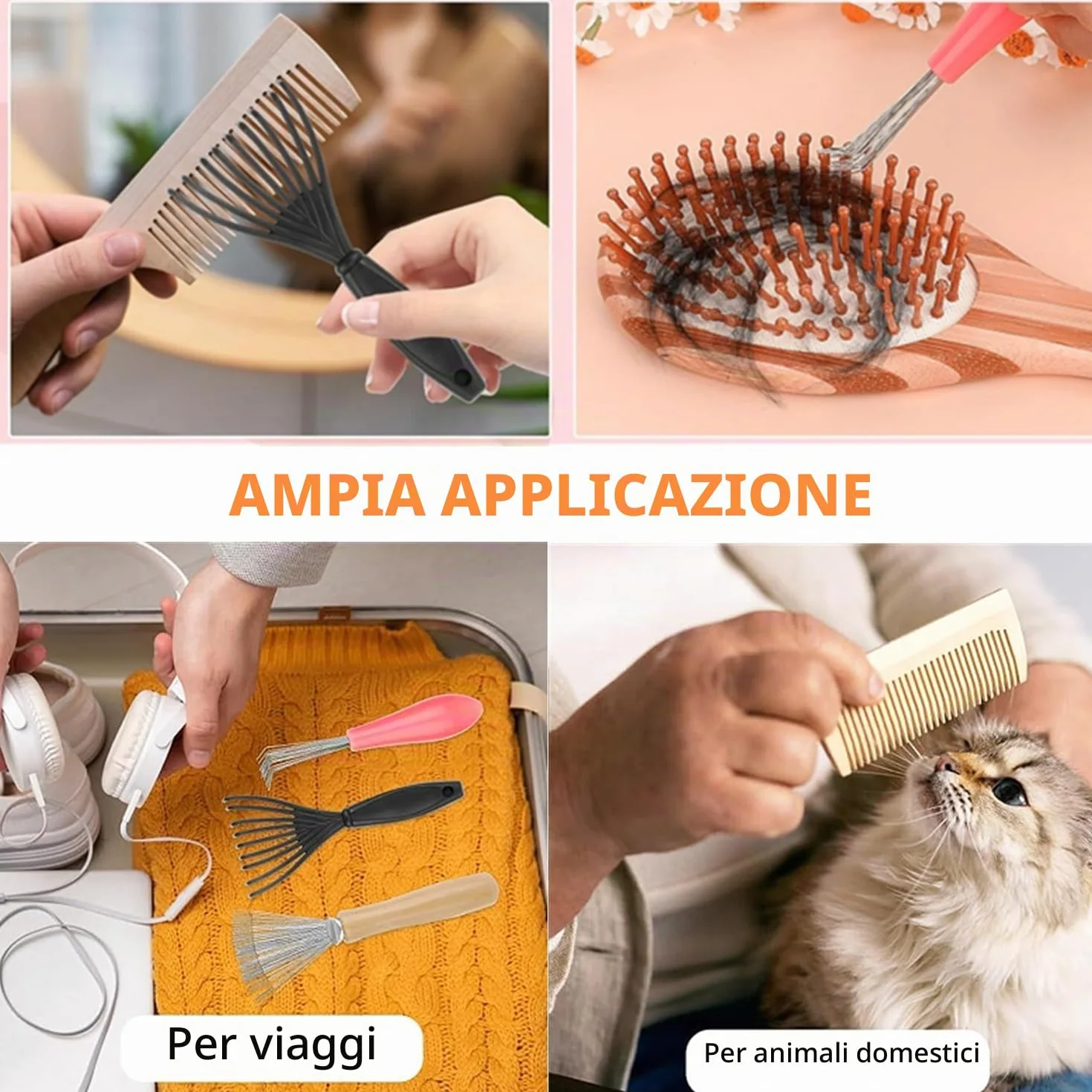 Spazzola per Capelli Pettine di Pulizia 4 Pezzi Mini Strumento Rimuovere Capelli Polvere Sporco