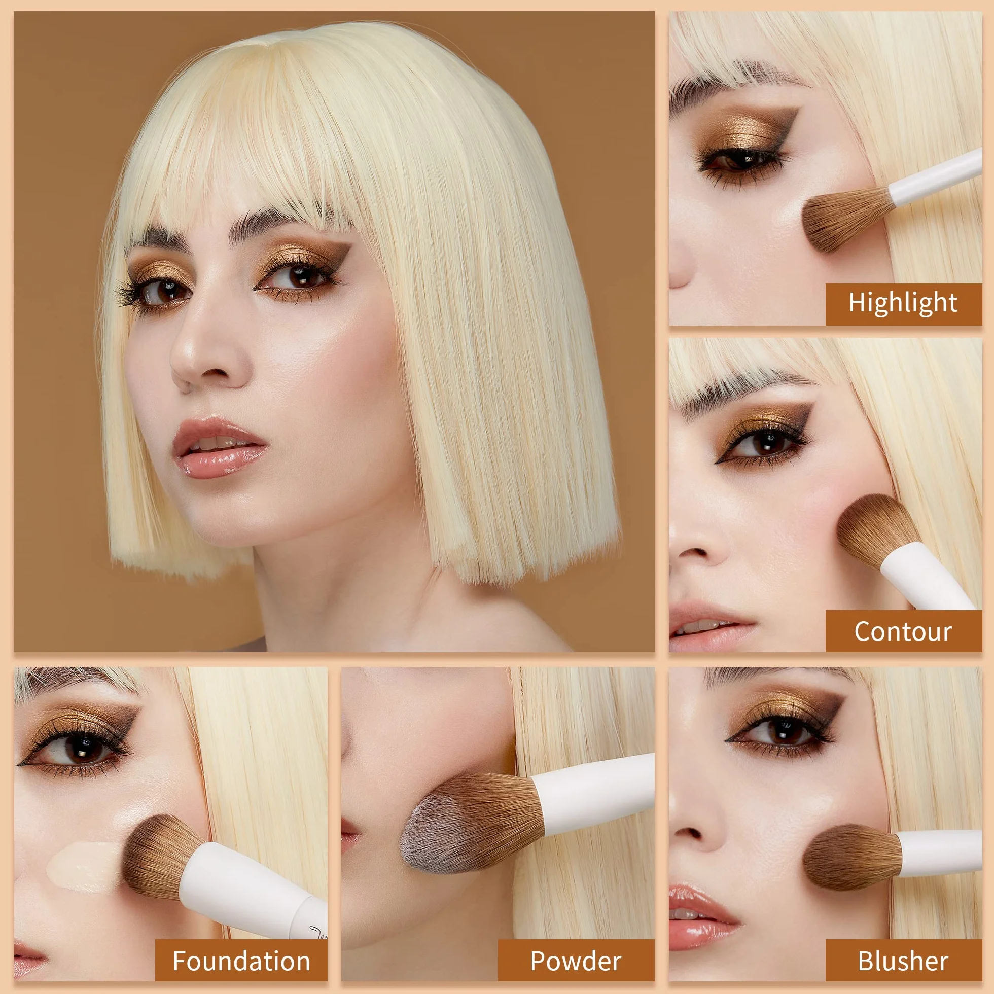 Jessup Pennelli da trucco, 14 pezzi, pennelli sintetici di alta qualità, per contouring, correttore, fondotinta, ombretto, sfumatura, cipria, fard, grigio chiaro, T329