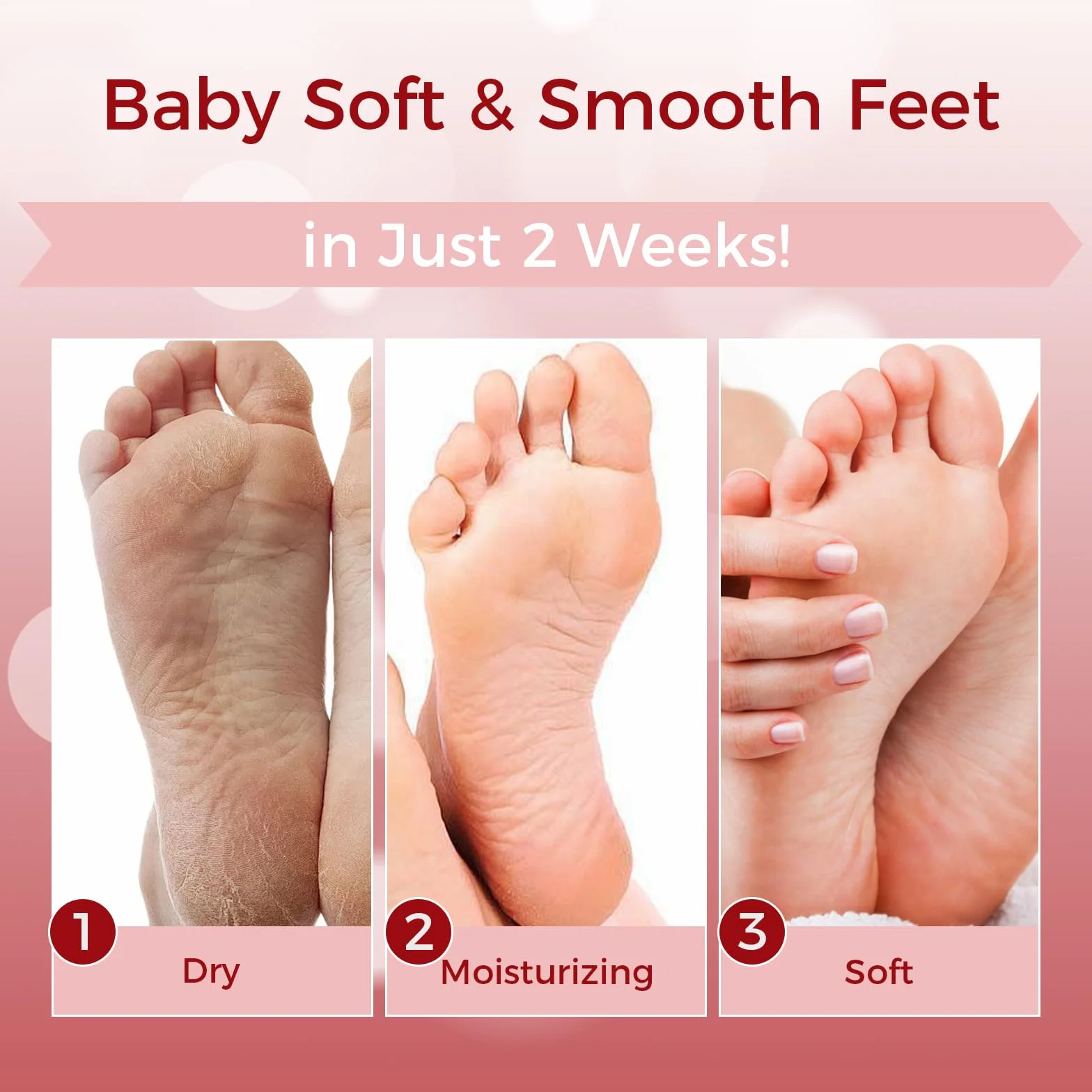 Maschera per Piedi 3 Paia, Trattamento Nutriente per Piedi, Ripara Talloni e Ammorbidisce Pelle Morta Secca, Foot Mask, Senza Peeling(Rose)