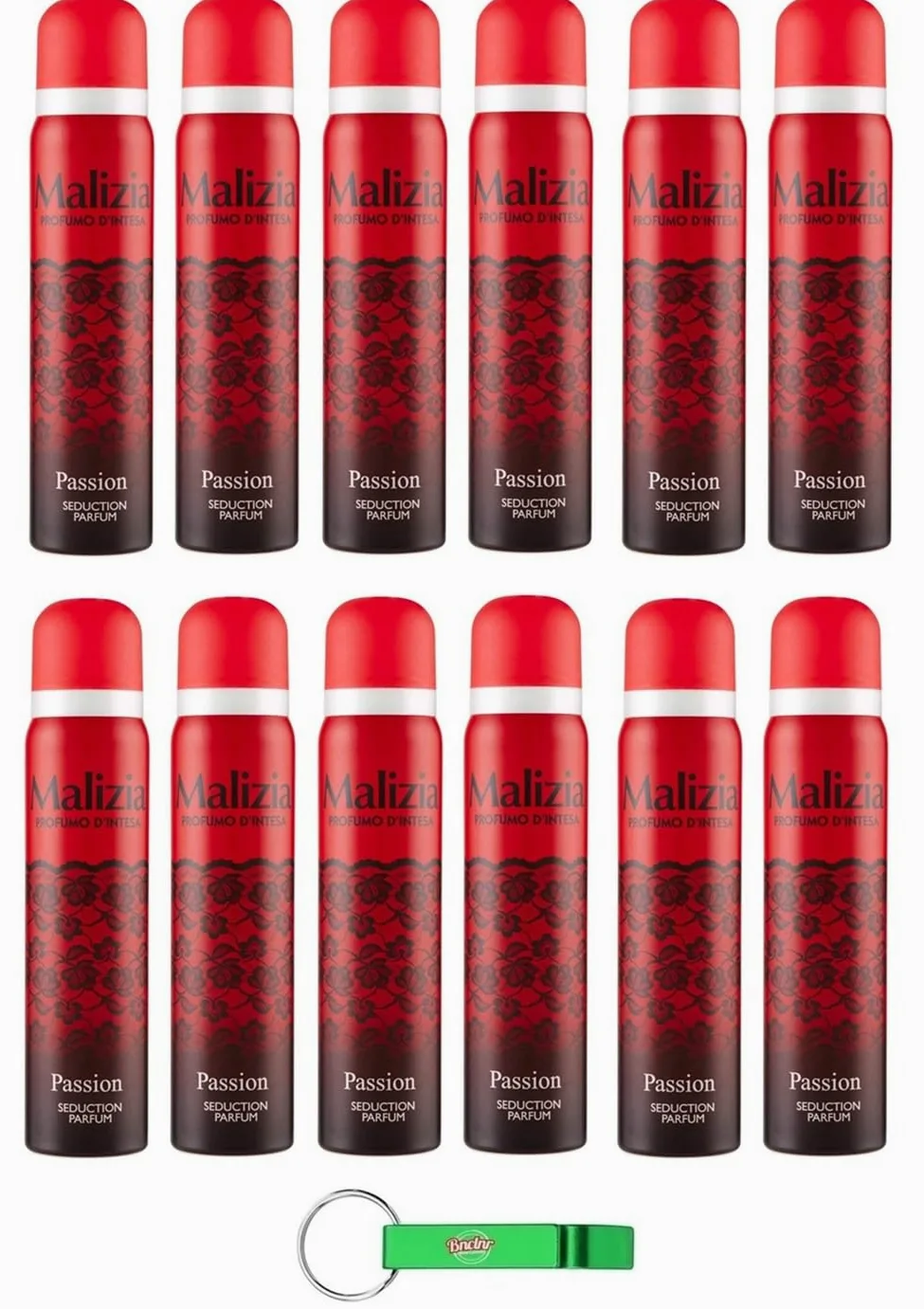 12 deodorante MALIZIA Donna Passion Seduction Profumo, deodorante spray da donna, 100 ml + portachiavi gratuito Beni Culinari
