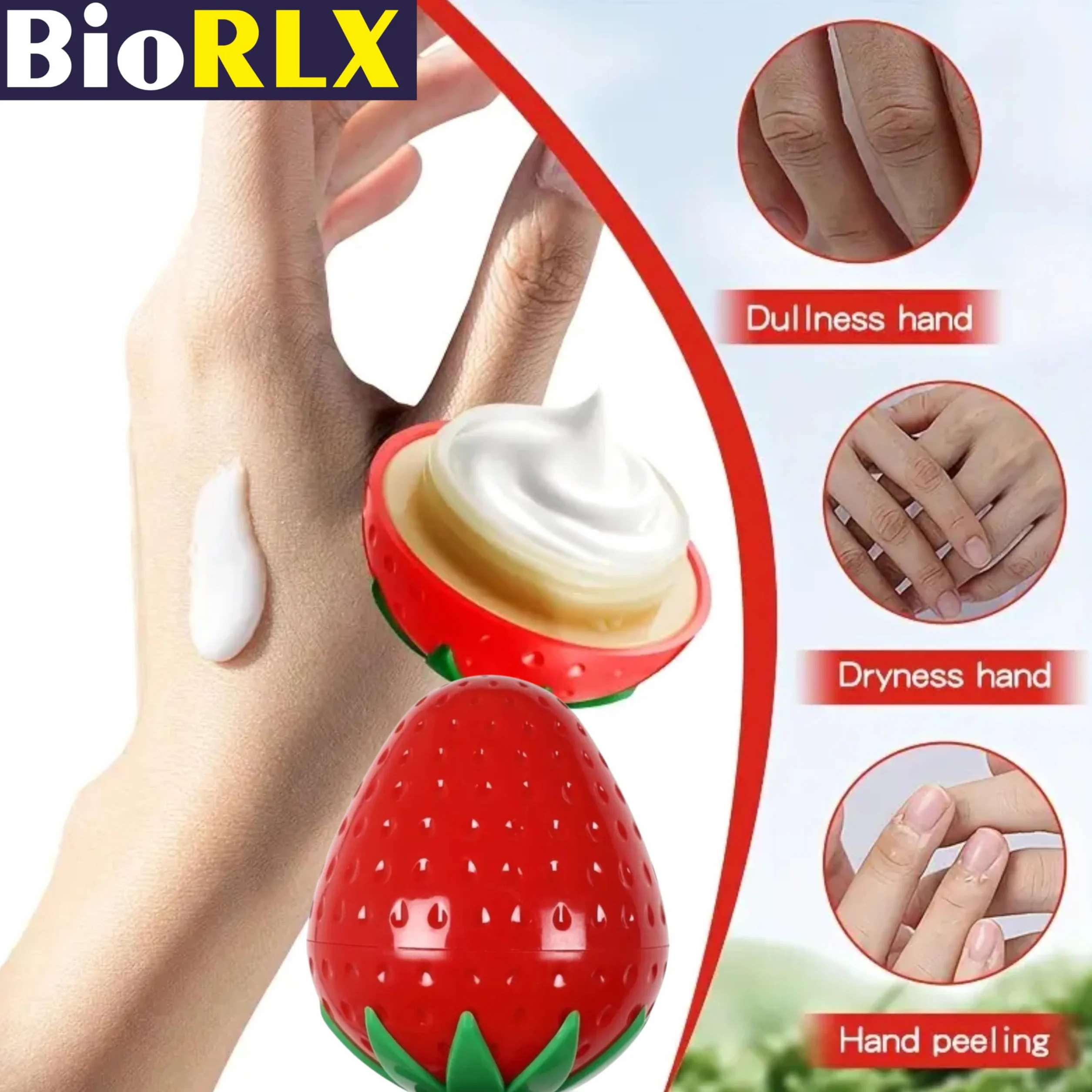 BioRLX Strawberry Milk Cream – Idratante mani idratante, leggero, idratante per mani e uomini, 30 g