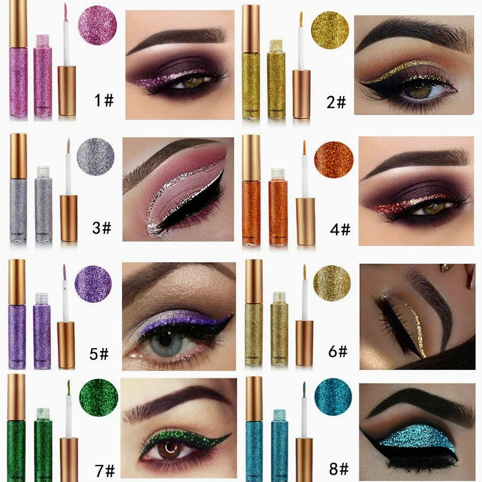 BestLand 10 colori Liquid Glitter Eyeliner Set Metallico Shimmer Glitter Ombretto Pigmento Sopracciglio Shimmer Arancione Oro Verde Impermeabile Colorato Eye Liner