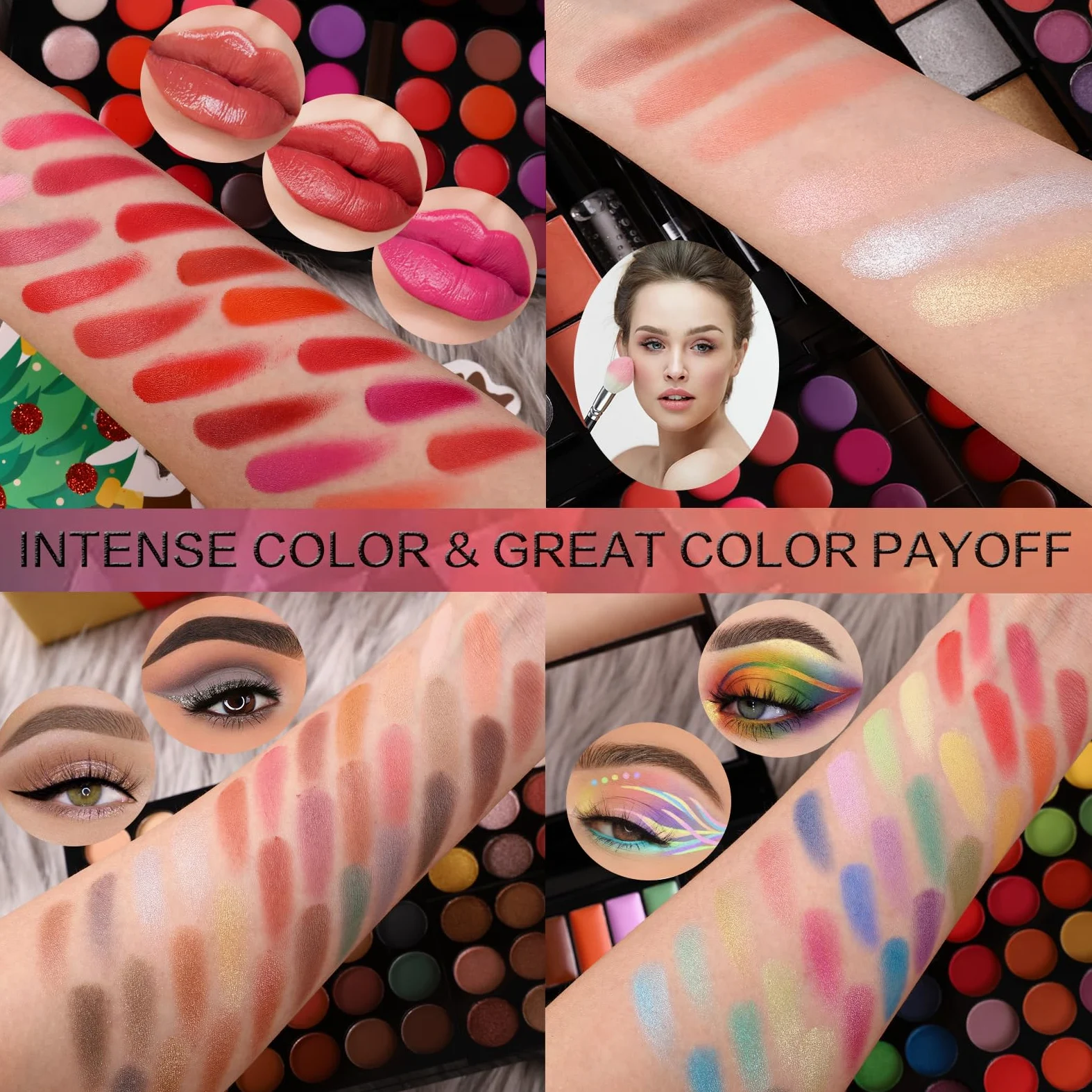 Valigetta per trucco professionale tutto in uno, per donne e ragazze, 186 colori | Valigetta per il trucco imbottita, set di ombretti in tutti i colori, come regalo per Natale, compleanno, San Valentino