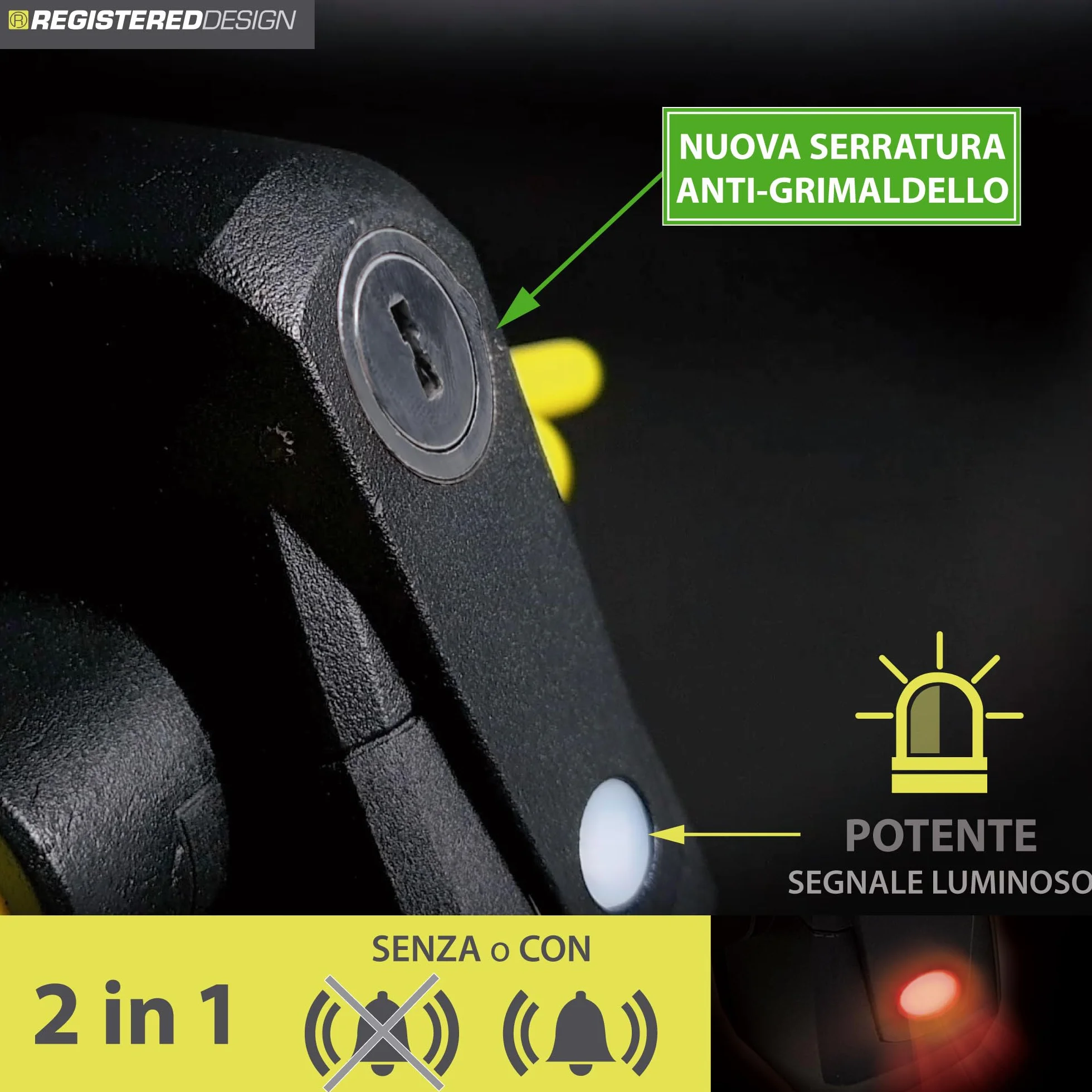 ARTAGO 870 Antifurto Auto Alta Gamma, Blocca Sterzo 2en1, Allarme Intelligente 120dB LED Notte, Bloccasterzo Meccanico Sonoro