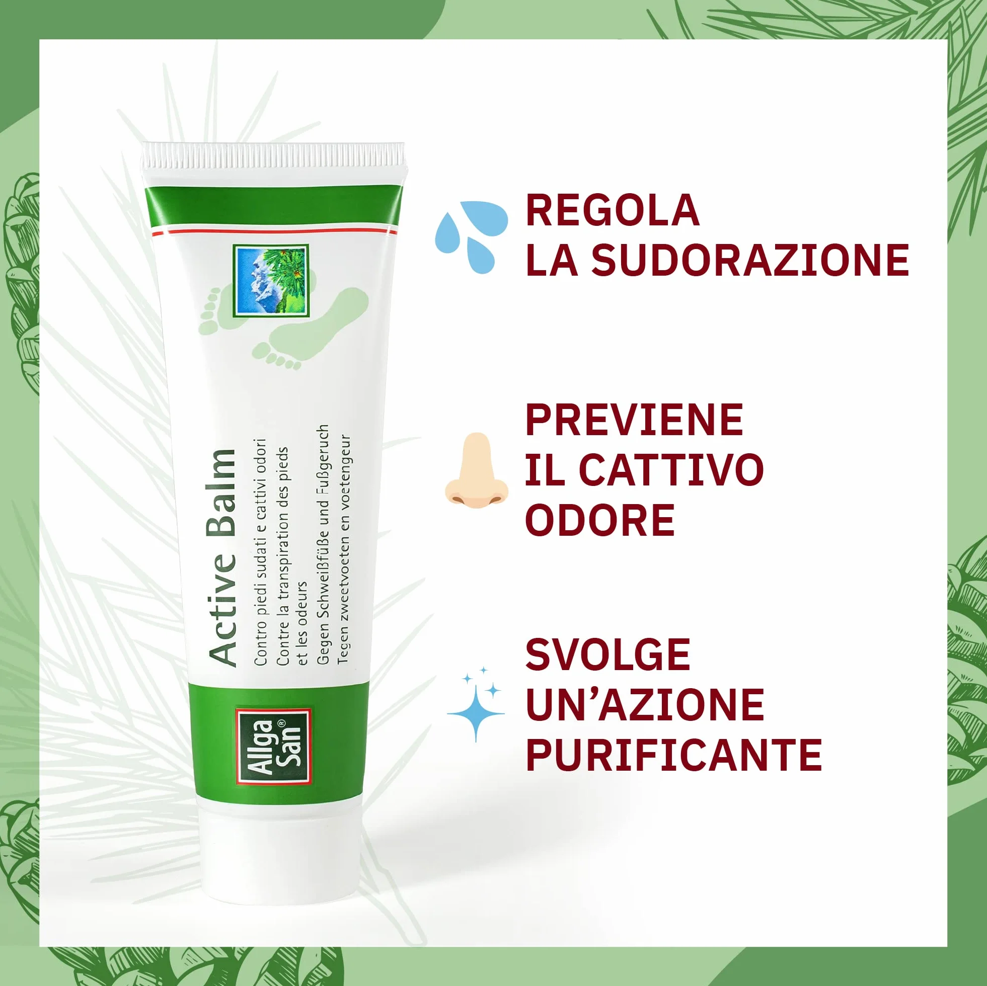 Allga San Activ Balm Crema Piedi Antiodore 50 ml Deodorante Piedi Antiodore Balsamo Uso Quotidiano