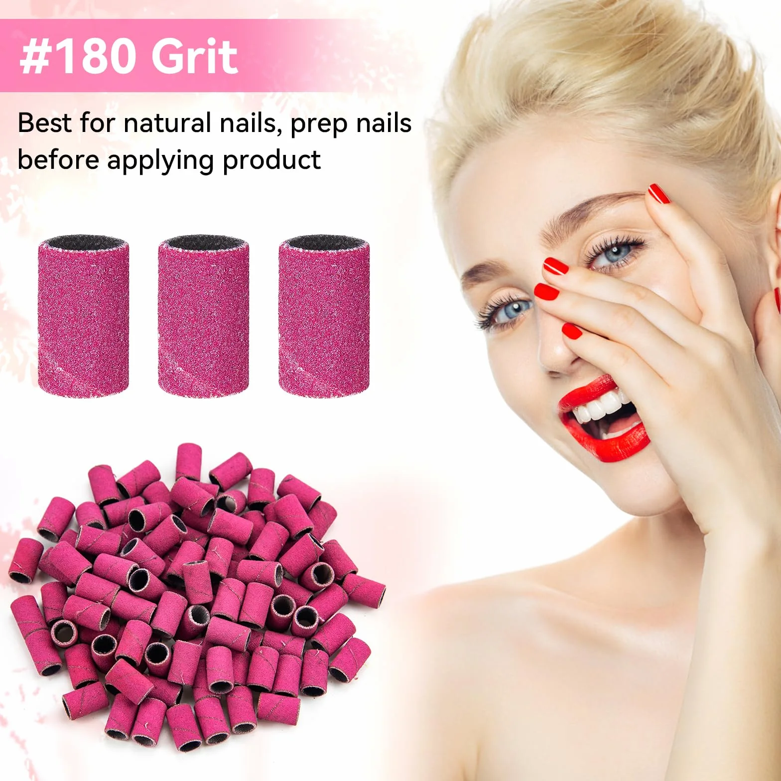 100 Pezzi Nastri Abrasivi Manicure, 180# Levigatura Bande, Bande Abrasive con Punte per Fresa Unghie per Pedicure del Manicure del Trivello del Unghie Macchina, Rosa