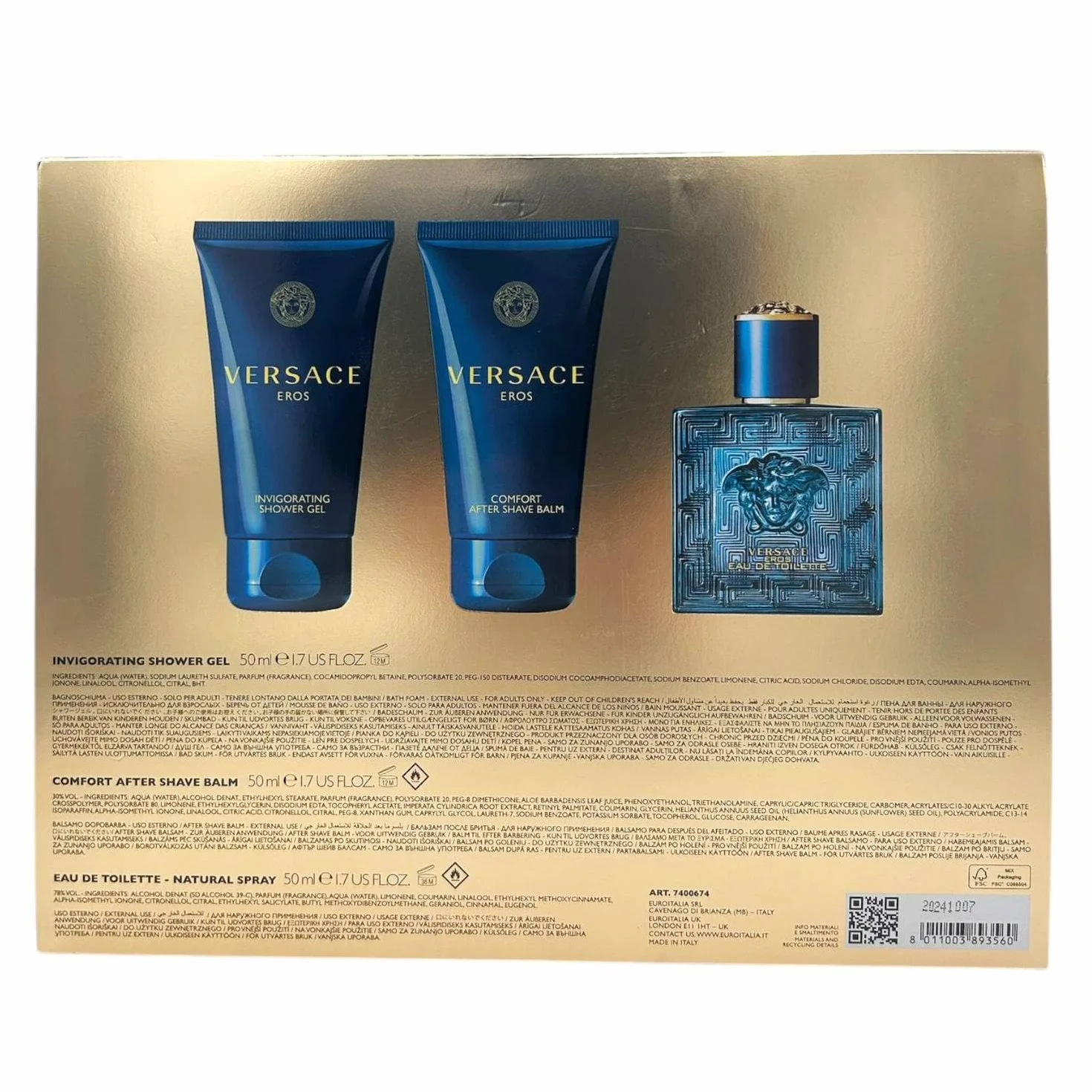 Versace Eros Confezione Regalo Uomo: Profumo Eau De Toilette, Balsamo Dopobarba e Bagnoschiuma 50 ml