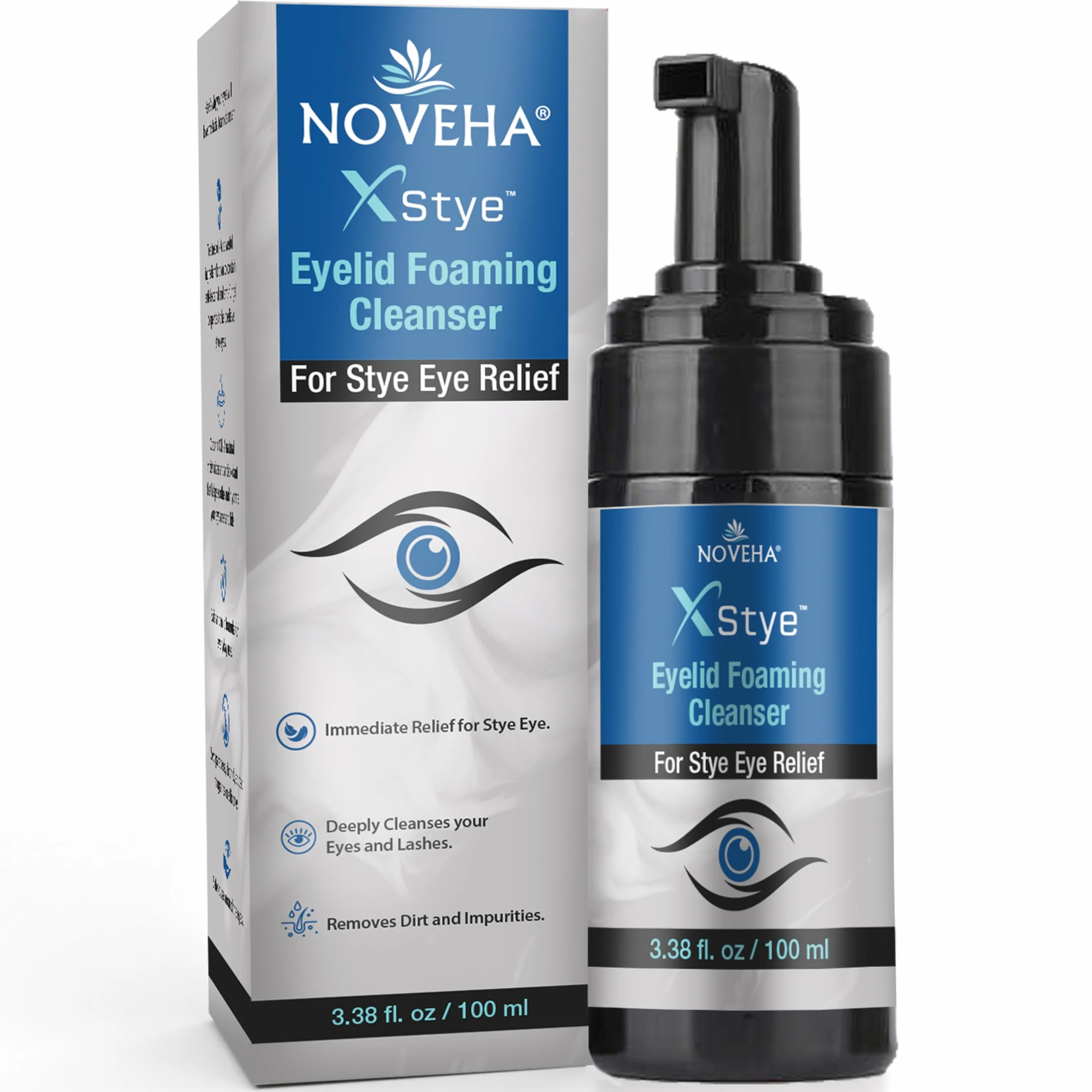 NOVEHA XStye - Detergente schiumogeno per palpebre, formula con olio di tea tree, lavaggio quotidiano per palpebre e ciglia per occhi di porcile, ciglia e secchezza della pelle (100 ml) - 100 ml