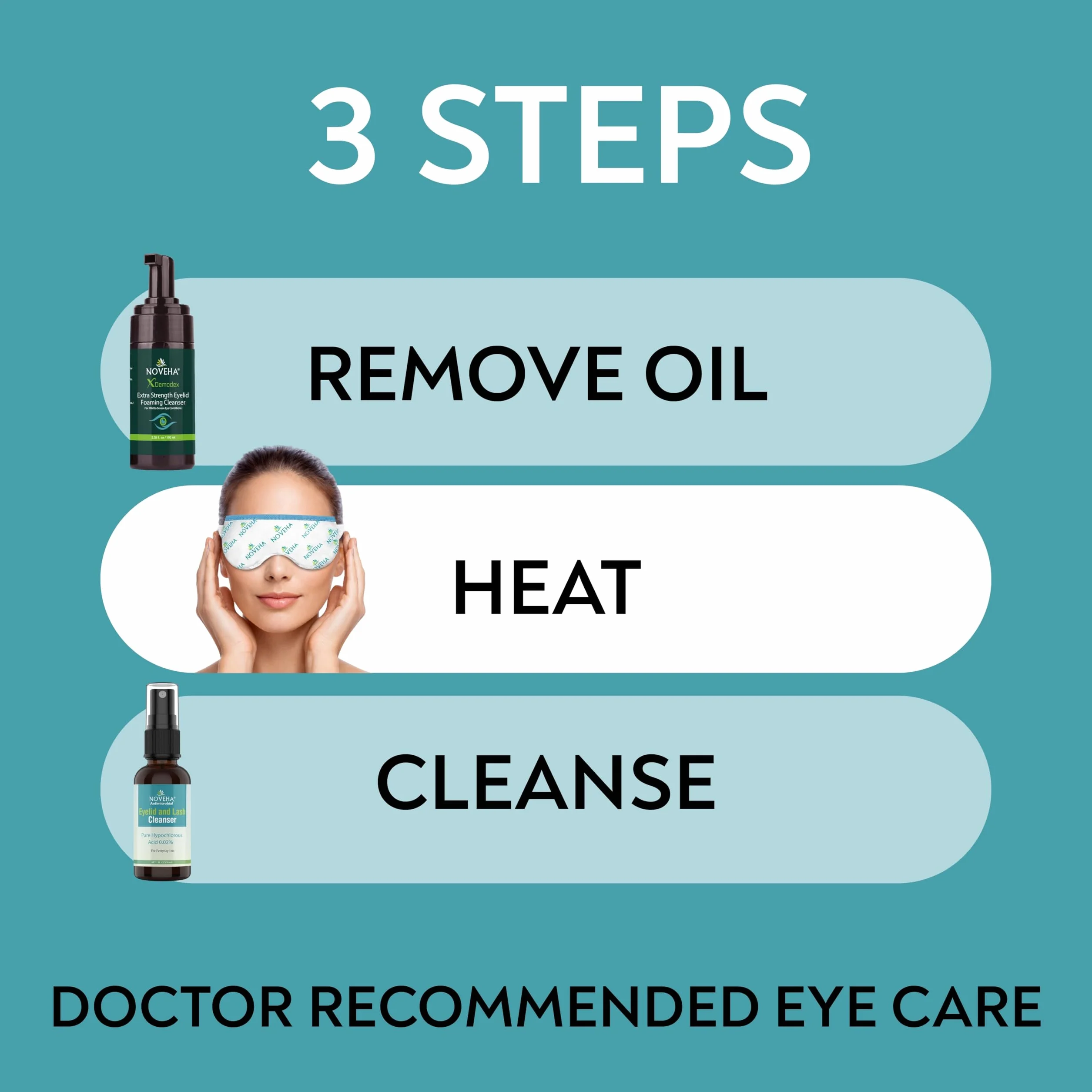 NOVEHA Demodex, schiuma detergente per palpebre, formula extra forte, olio dell'albero del tè, lavaggio quotidiano per ciglia, demodex, MGD, occhi di porcile, irritazioni degli occhi e secchezza della