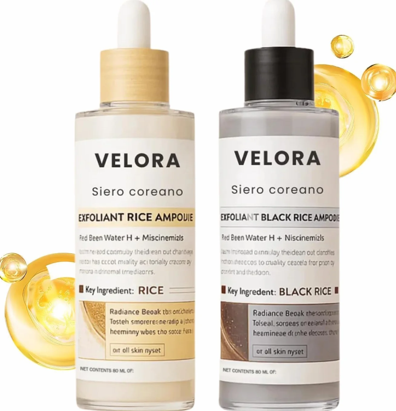 Velora Siero Coreano Esfoliante al Riso, 2026 Estratto Naturale, Ridurre i Pori e Idratare Profondamente per Tutti i Tipi di Pelle, 80ml*2 Pack