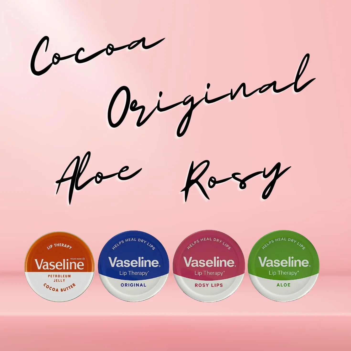 Vaseline Balsamo per labbra - Petroleum Jelly - Lip Therapy - Originale, burro di cocco, alo vera e rosata, latta da 20 g - lenisce le labbra secche - confezione da 4