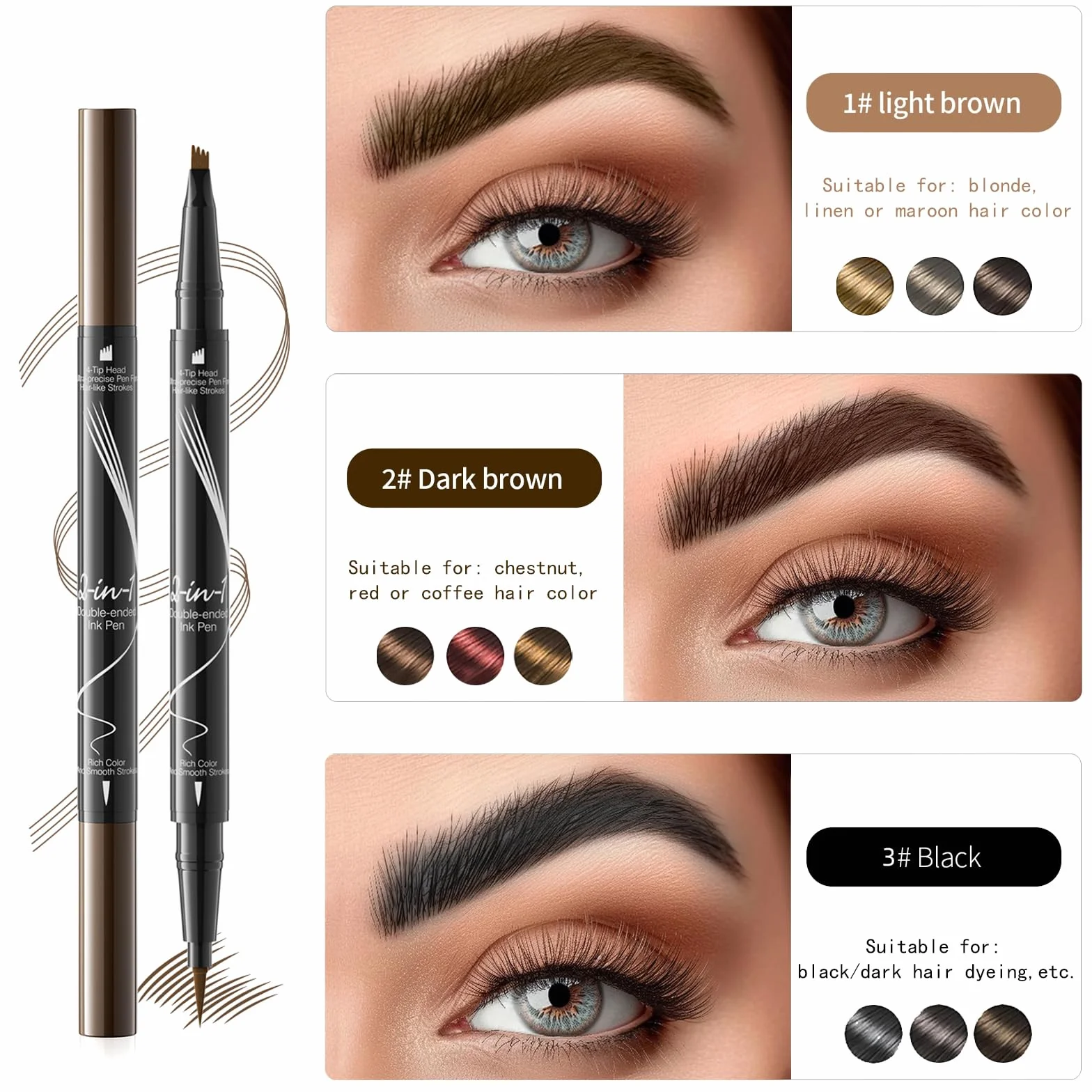 Matita per sopracciglia impermeabile, matita per sopracciglia microblading 2 in 1 a doppia estremità, lunga durata, anti-sbavature Penna per sopracciglia liquida ad asciugatura rapida (Marrone scuro)