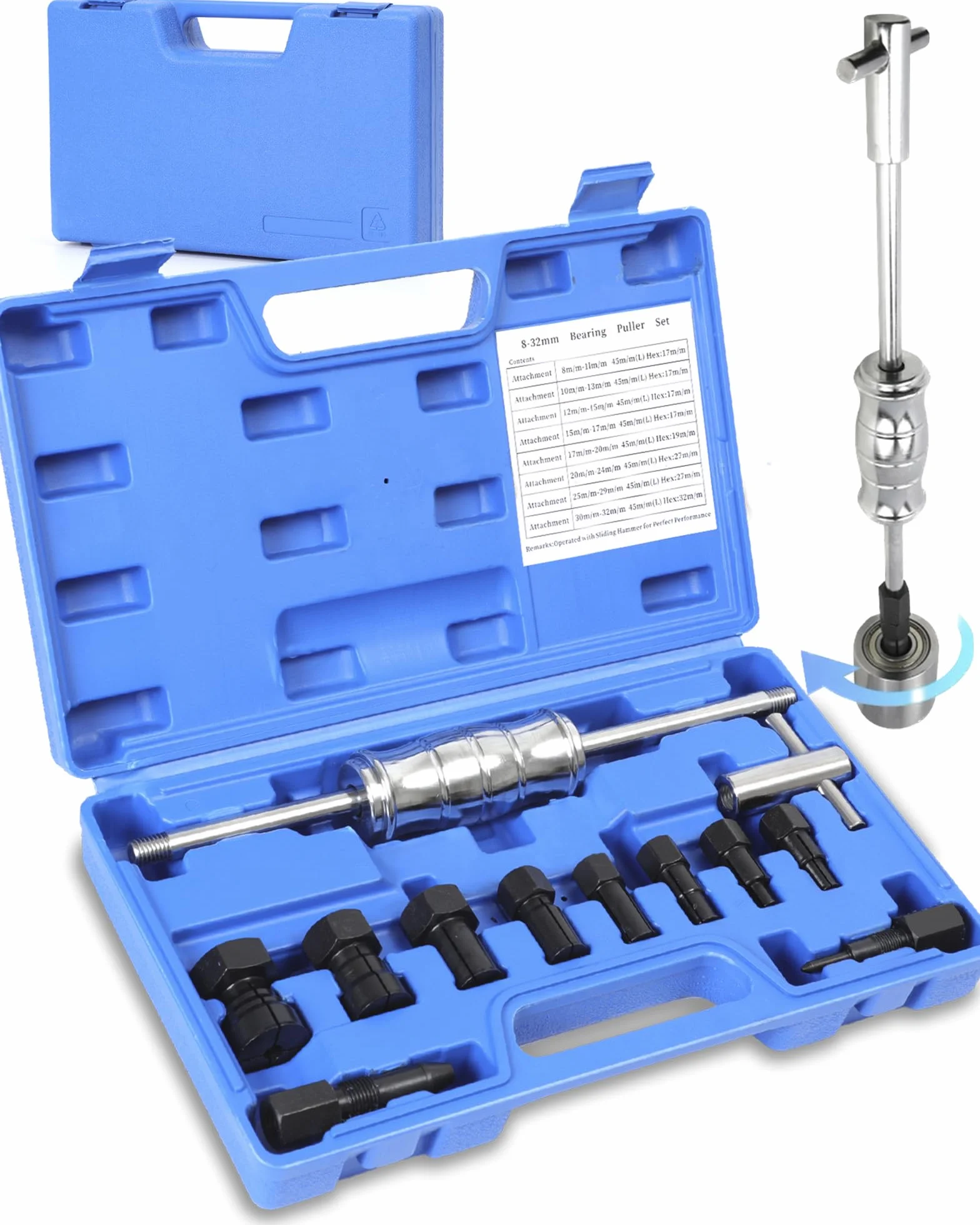 Estrattore Cuscinetti Interni Bici con Martello di Scorrimento Foro Cieco 12 Pezzi 8PCS Pinze Espandibili 8-32mm