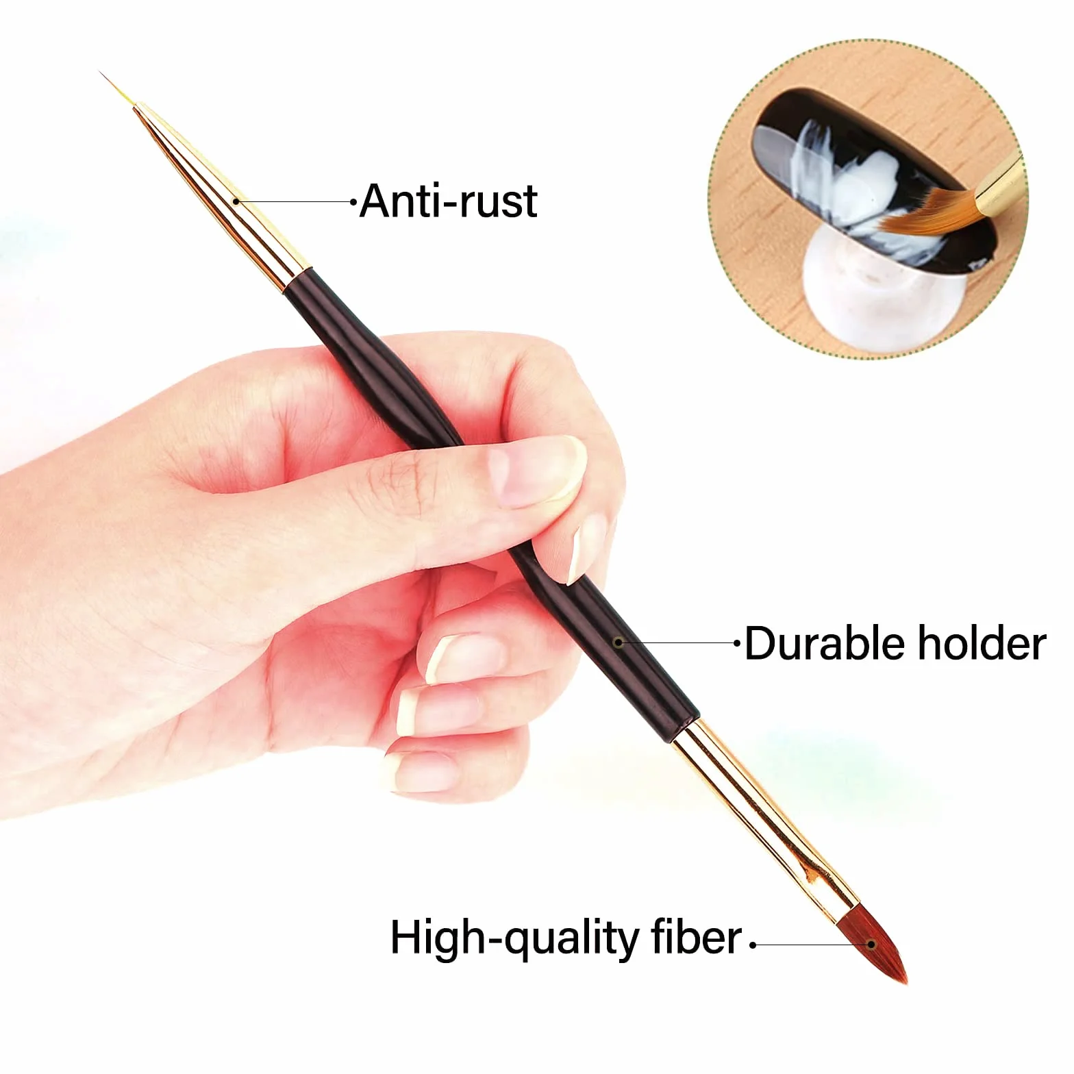Pennelli per Unghie [3 Pack], Pennelli per Nail Art Professionali, Manicure Kit, Pennelli Smalto, Pennello per Unghie Acrilico Per Decorazioni Unghie (Nero)