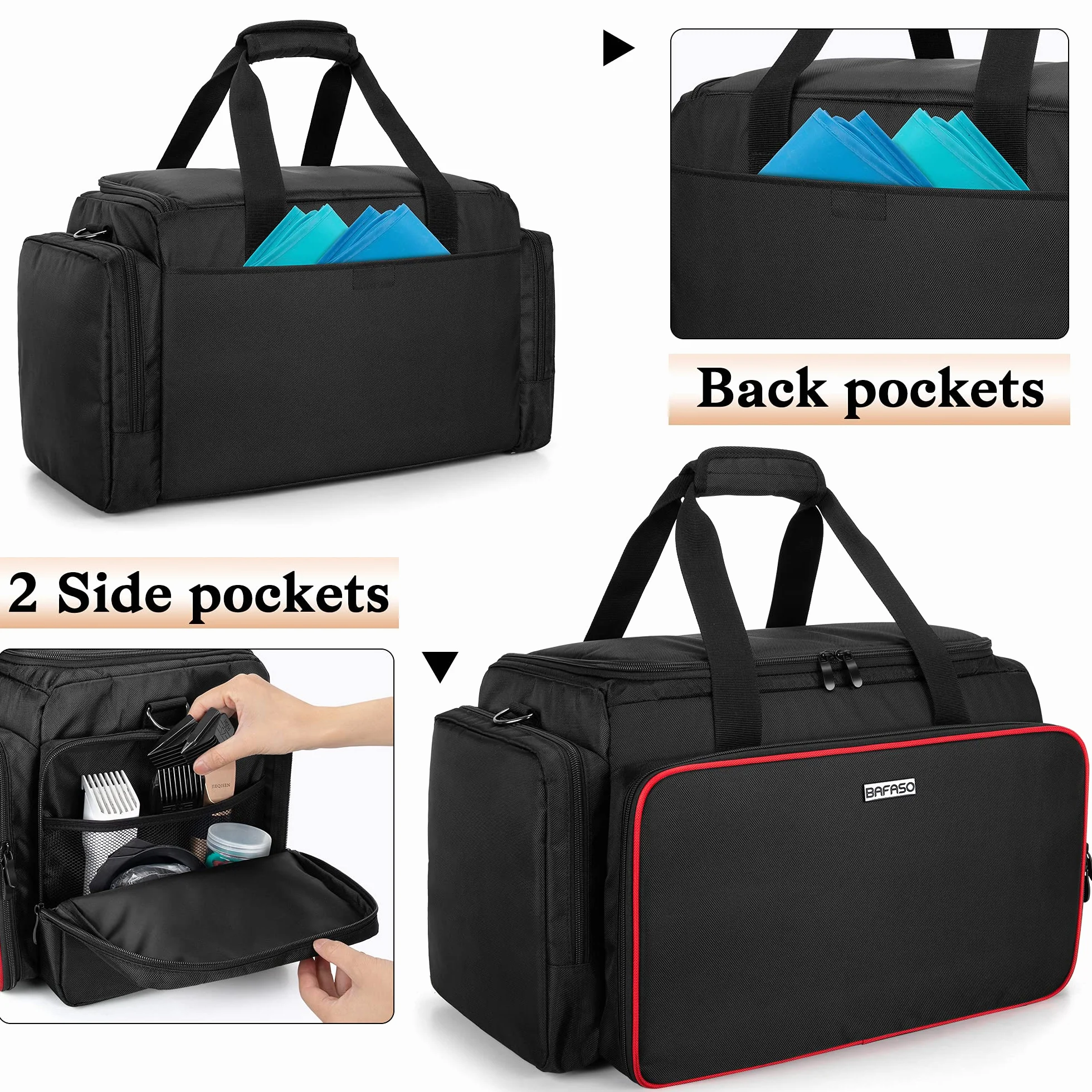BAFASO Borsa da Parrucchiere Grande con Divisori Regolabili, Professionali Borsa per Parrucchieri, Valigetta per il Trasporto di Barbiere, Nero