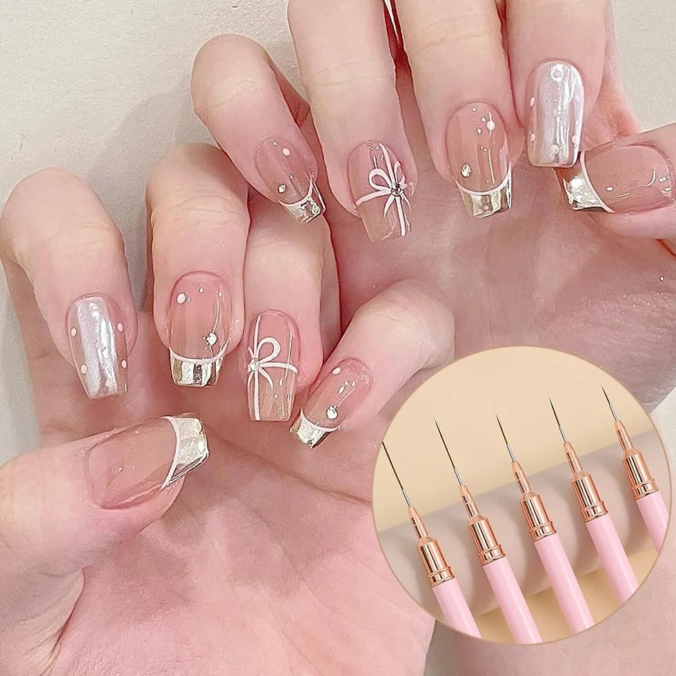 5Pezzi Pennelli per Unghie, Pennelli per Nail Art, pennello Sottile Nail Art Pennelli Set per Disegnare Linee Fini Attrezzo