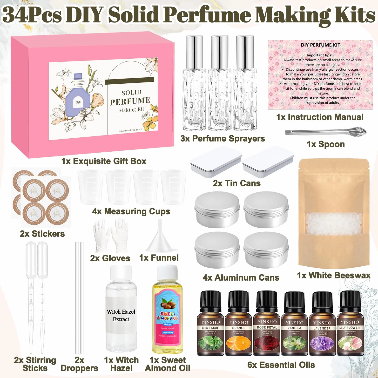 Kit per la creazione di profumi, kit fai da te per la creazione di profumi da donna, balsamo solido tascabile portatile con bottiglia da viaggio, crea il tuo profumo per ragazze e fidanzata
