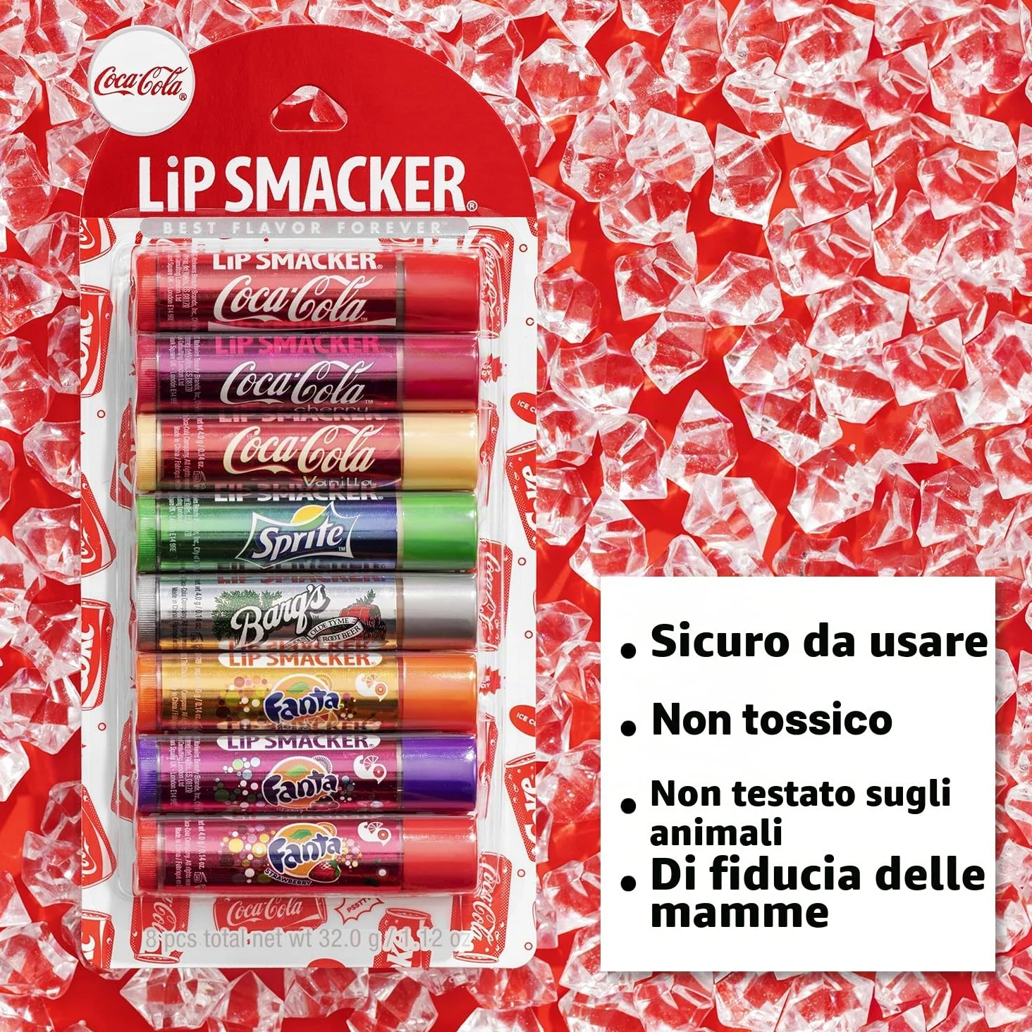 Lip Smacker s Coca Cola Fanta Sprite Coke Bargs, Set di 8 Lip Balms by Bonne Bell