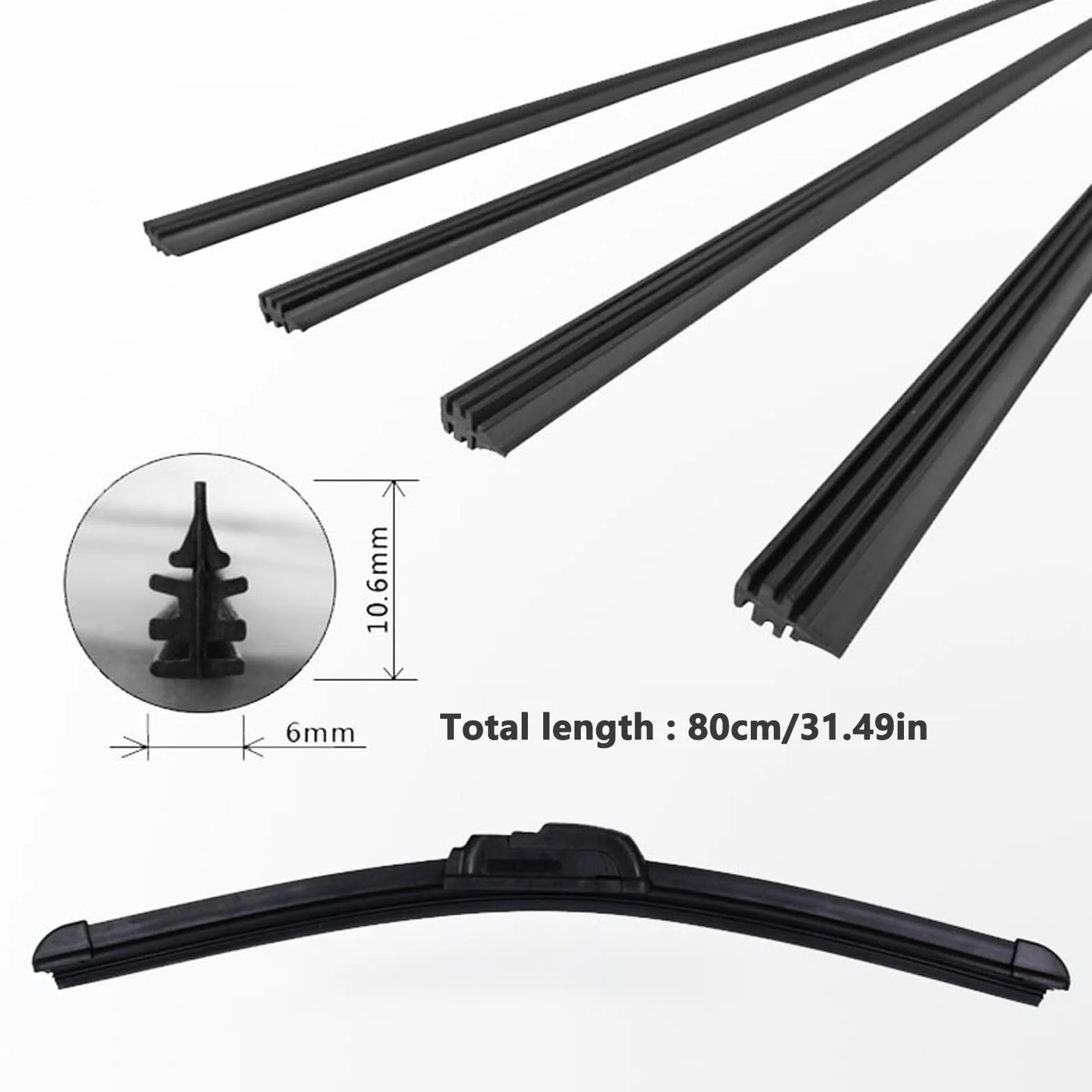 Gomma Tergicristallo Universale 800mm Ricariche Spazzole Tagliabile 6 Pezzi