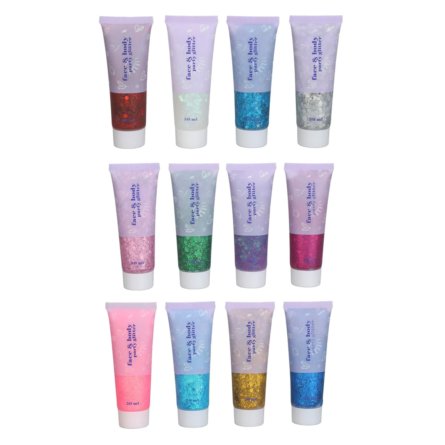 Chrees Gel Glitterato per il Corpo Olografico, Gel Scintillante con Paillettes Glitterate per il Viso in 12 Colori Cosmetico per Trucco e Feste per Festival