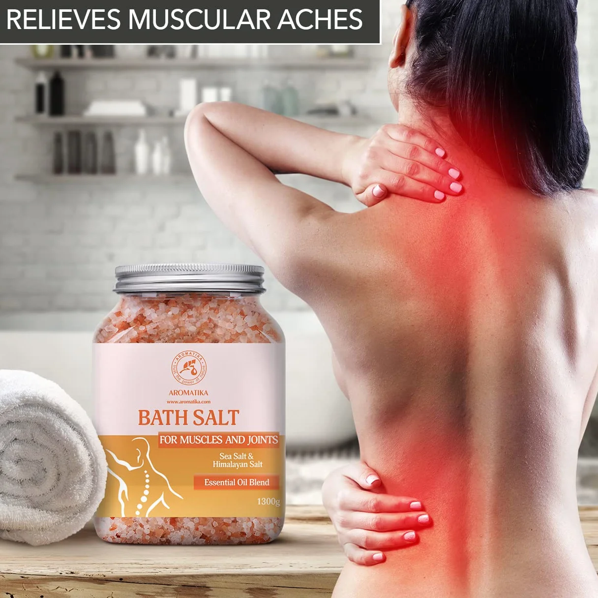 Sale Marino Muscolare & Articolare 1300g - Oli Essenziali Lavanda & Salvia & Rosmarino - 100% Naturali - Lenisce i Muscoli Stanchi Doloranti - Disintossica - per il Bagno - Rilassamento