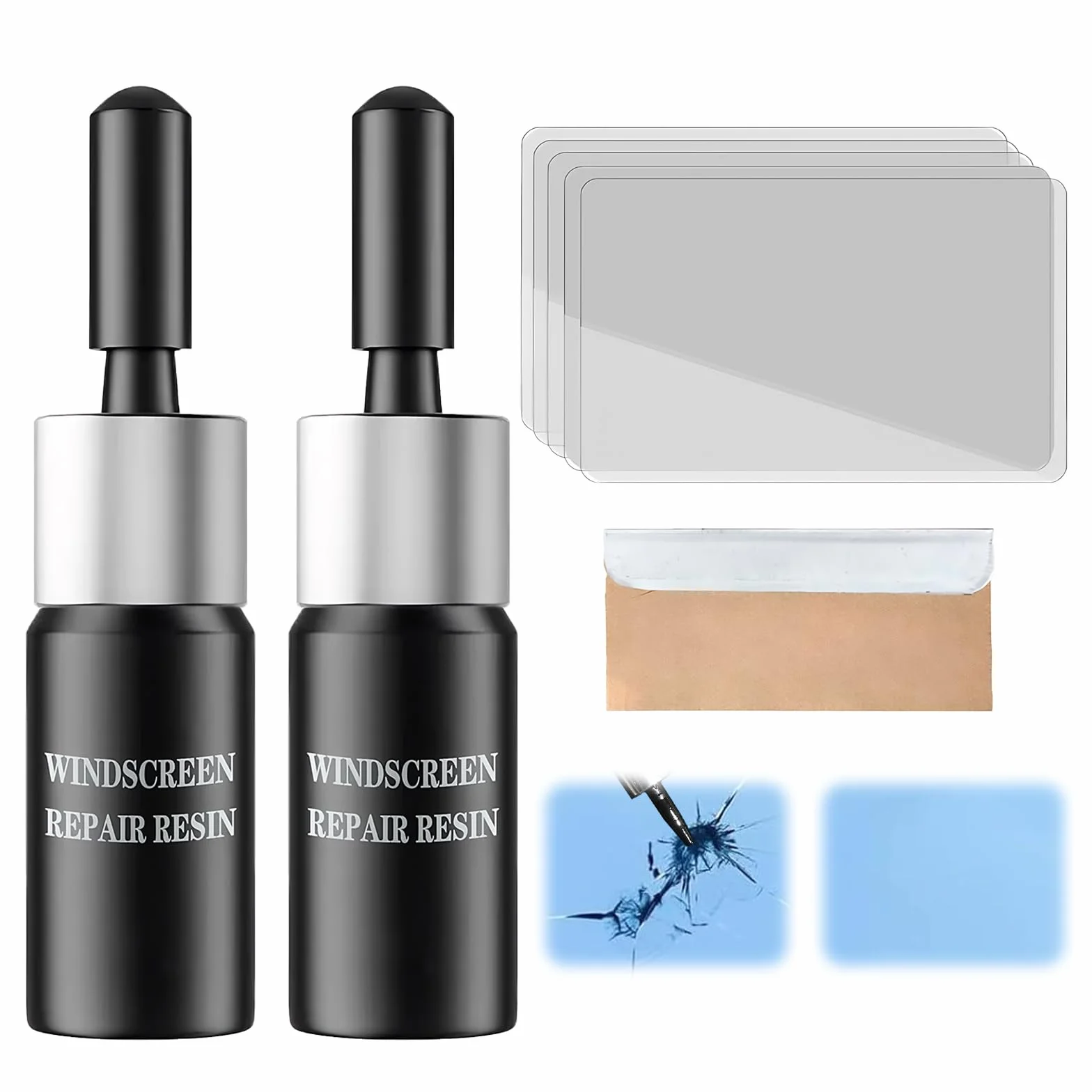 Kit Riparazione Parabrezza Auto 8 Articoli Colla Vetro Alta Efficacia