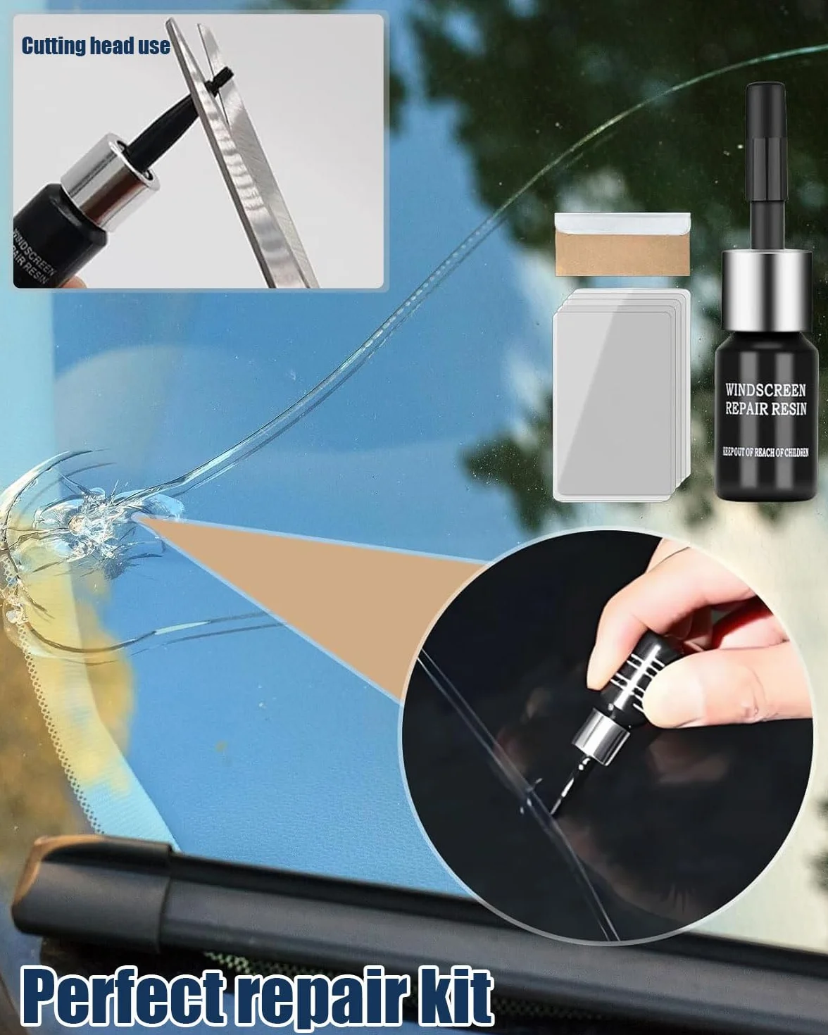 Kit Riparazione Parabrezza Auto, Liquido e Colla per Riparazione Crepe Vetro