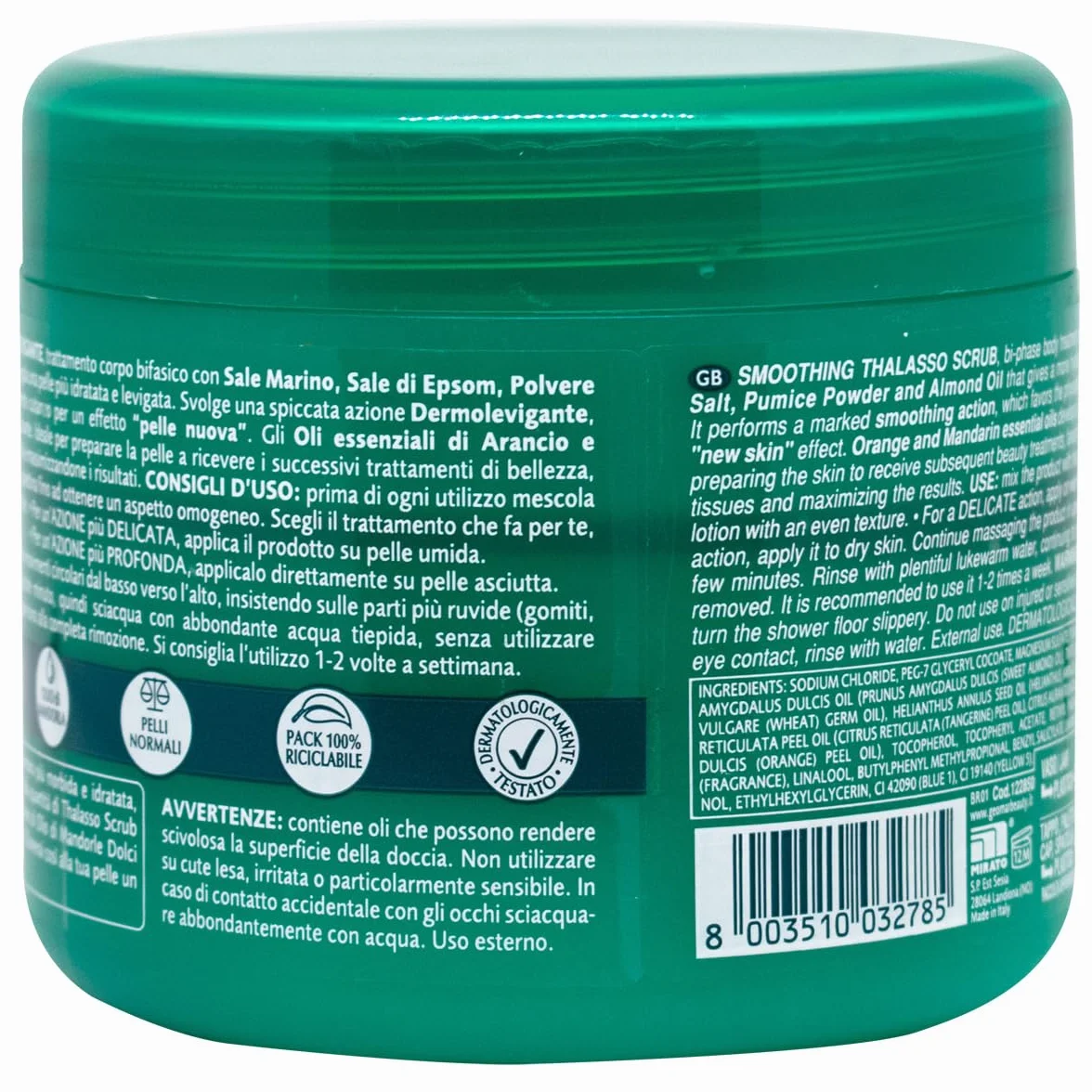 GEOMAR Thalasso Scrub Corpo Dermolevigante Sale Marino Sale di Epsom Olio di Mandorla Made in Italy 600 g