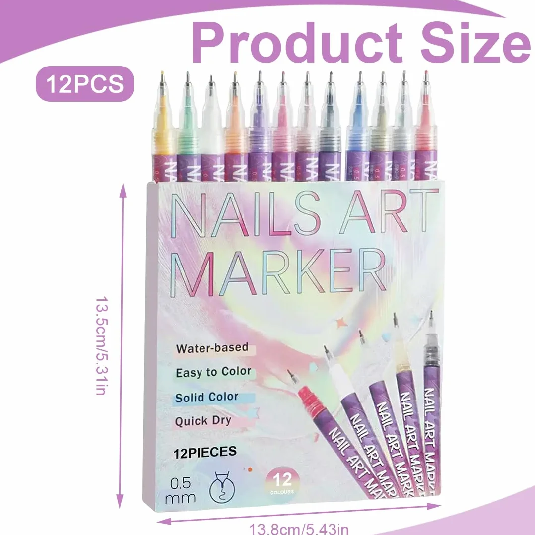 Set di Pennarelli per Graffiti: 12 Colori di Penna per Unghie Graffiti, Strumenti per Nail Art 3D, Impermeabili, Adatti sia agli Adulti che ai Bambini
