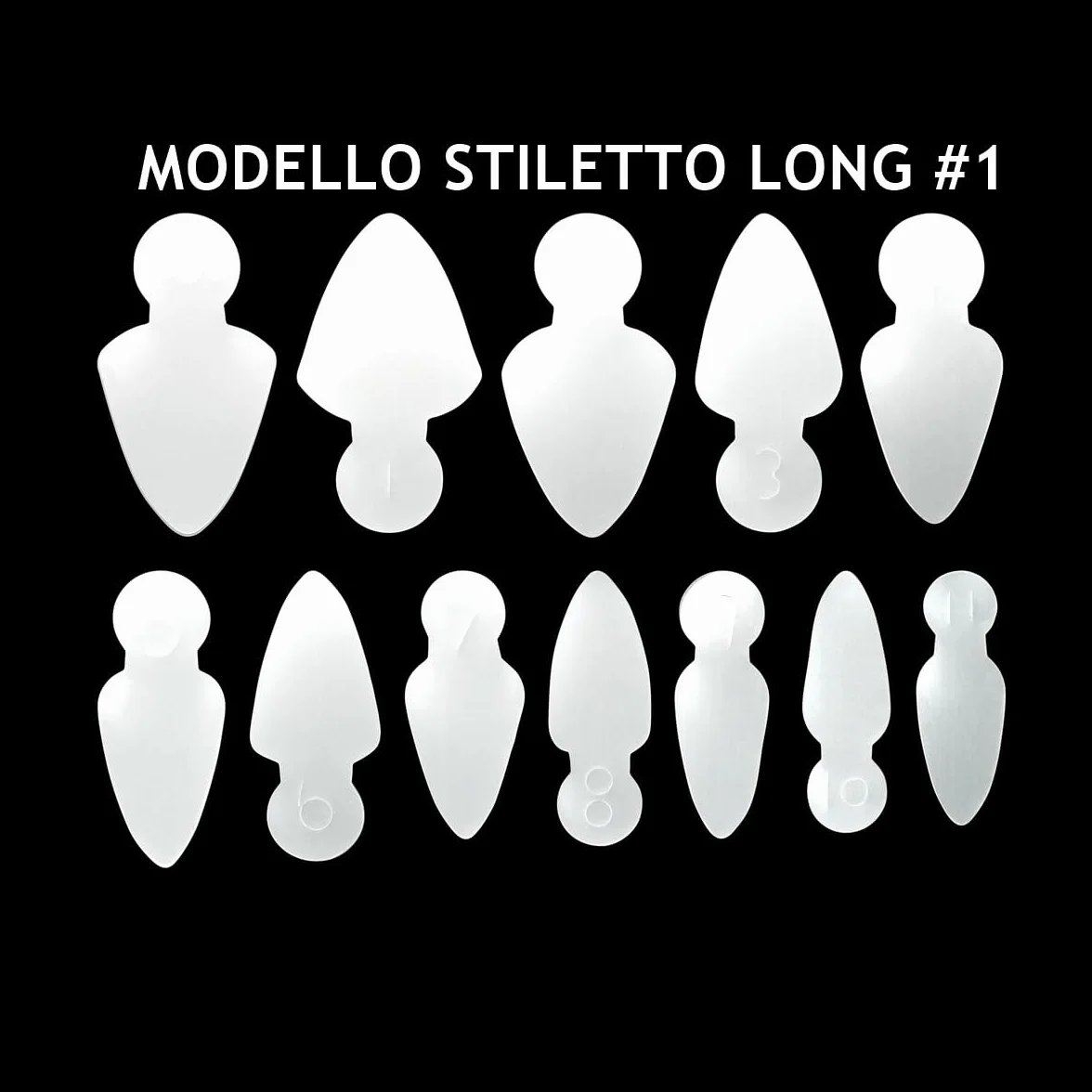 Beauty Space nails - 2 EASY FRENCH silicone stencil sticker stampo per linea muretto per dualforms, soft silicone riutilizzabili per sistema dual system (MODELLO STILETTO LONG+SHORT)