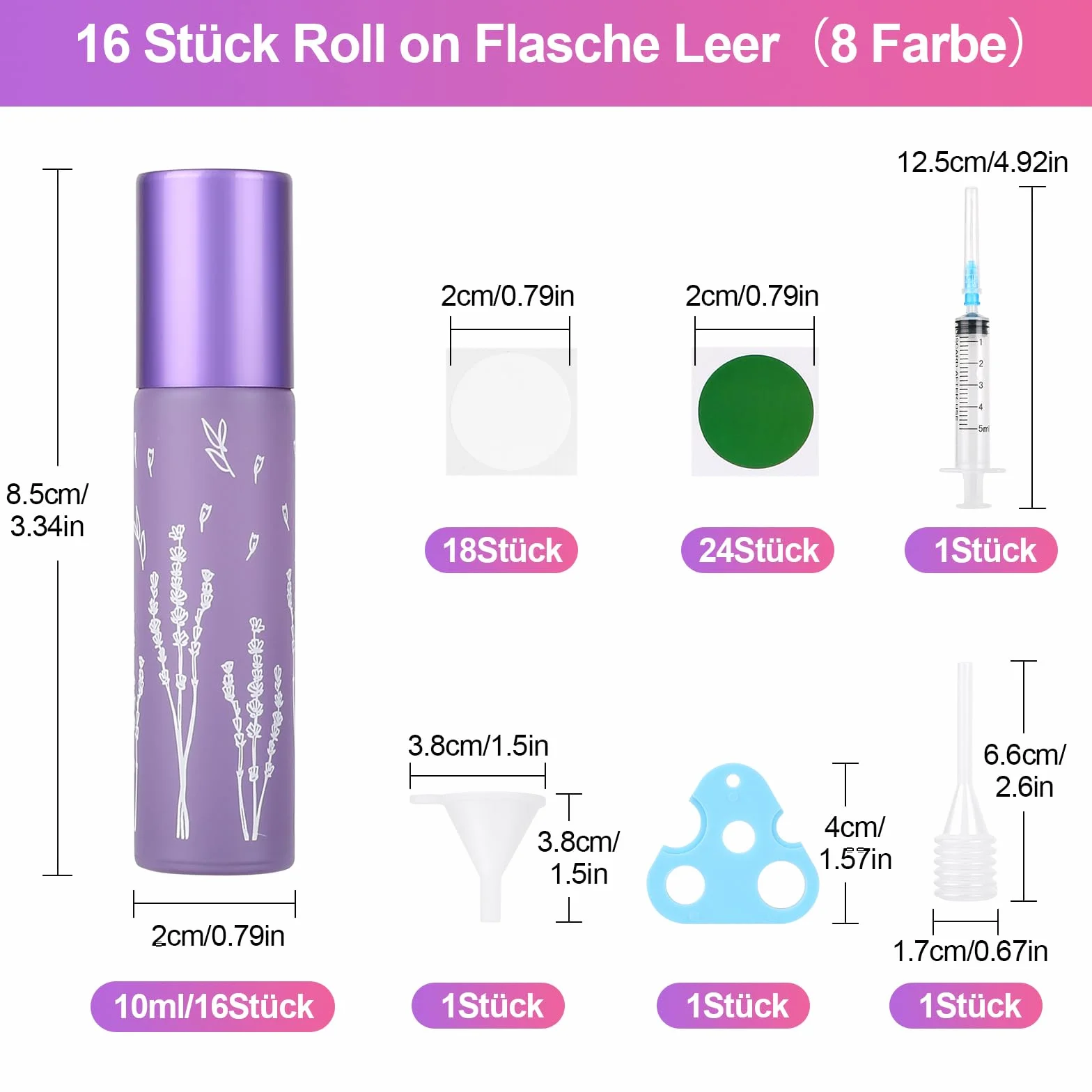16 Pezzi 10ml Colore Roll on Vuoto per Oli Essenziali, Roll On Bottiglie con Sfera in Acciaio Inossidabile, Roll on Vuoto per oli Essenziali per Profumo, Olio Essenziale, Aromaterapia