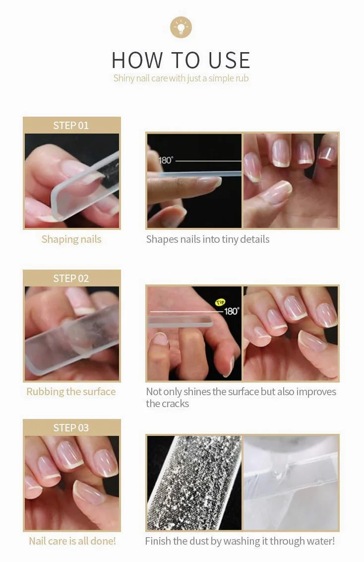 Dains - Lima professionale per unghie in vetro con custodia, 3 EA | Lima per unghie finte naturali e acriliche, per manicure e pedicure