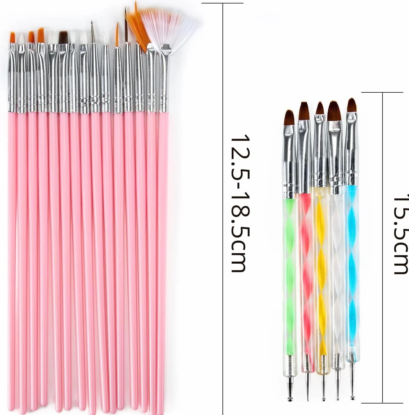 20 Pennelli per Unghie, Pennello per Gel con Punta Dotting, Pennello per Costruzione Gel UV, Pennello Sottile per Unghie Acrilico per Design Nail Art Fai-da-Te - Rosa
