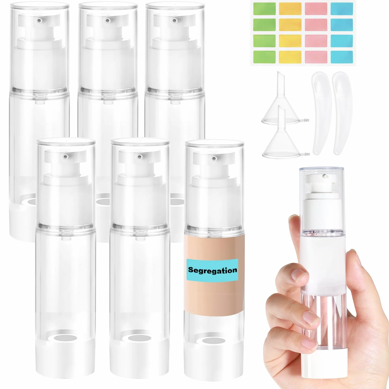6 Pezzi 50ml Airless Porta Crema Pump, Airless Contenitore Crema Pump, Dispenser per Crema, Dispenser Cosmetico da Riempire, Bottiglie da Viaggio per Lozione, Fondotinta, Olio essenziale