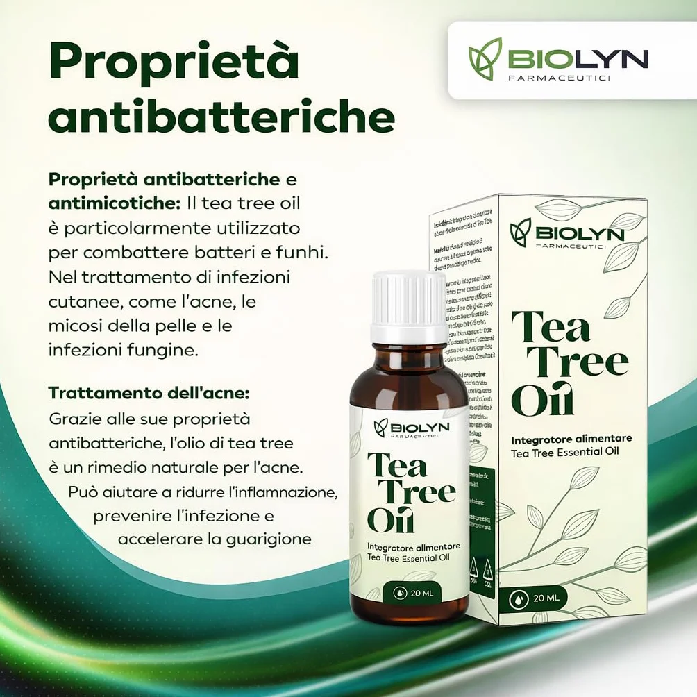 BIOLYN Olio Essenziale Puro di Melaleuca Tea Tree Oil 20ml Naturale 100% Made in Italy