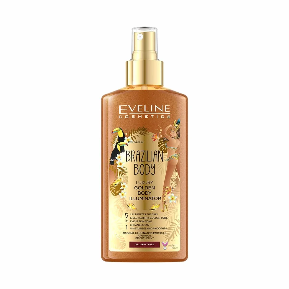 Eveline Cosmetics Luxury Golden Glow Body Highlighter 5-in-1 - Brillantezza Corpo Brasiliana con Olio di Argan e Profumo Esotico, 150ml