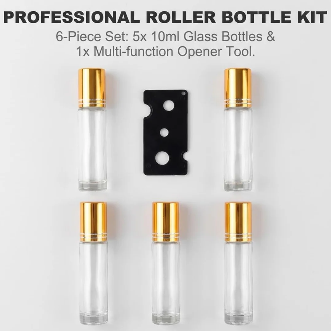 5 pezzi 10ML Roll on oli Essenziali con rollerball e 1 apribottiglie, Rotolo di Vetro Vuoto, Bottiglie Vuote, Oli Essenziali Roll on, per Oli Essenziali,Oli Profumi,Cosmetici,Massaggi