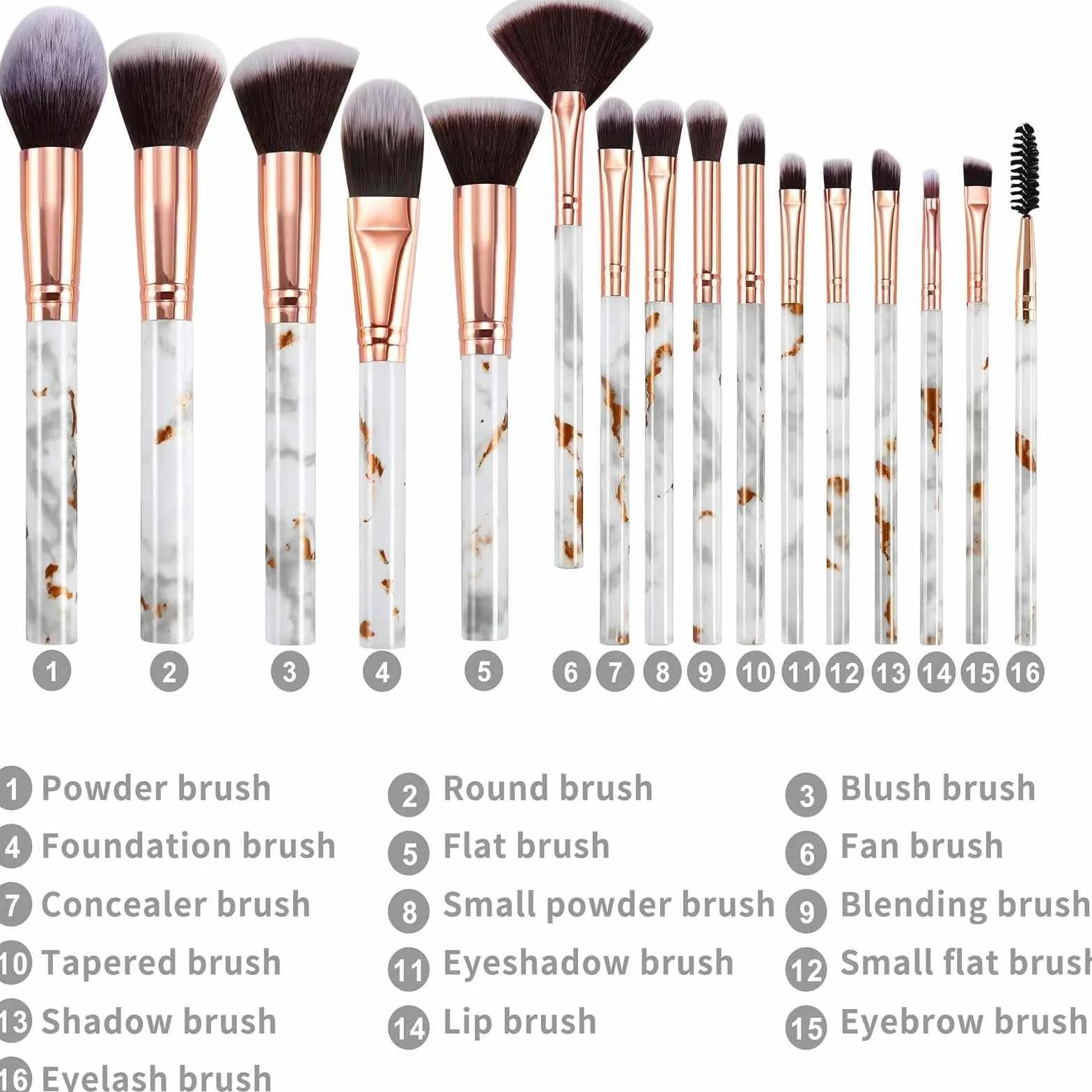Pennelli Make Up DUAIU 16 Pezzi Set Di pennelli Trucco Fondotinta Cipria Crème Liquido Professionali Pennelli Per Volto Ombretti e Sopracciglio Adatto Per Liquidi, Creme, Polveri, ecc.