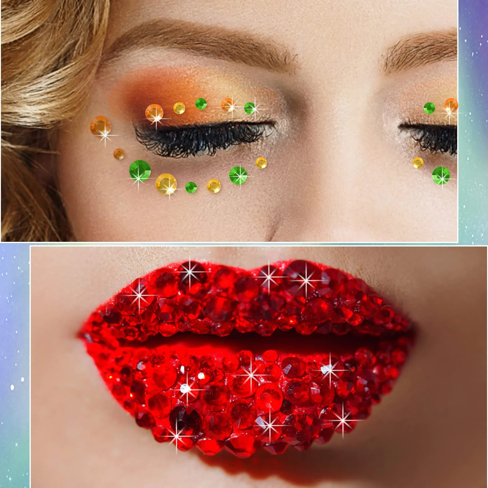 Diboniur 14 Fogli Brillantini Adesivi Gemme Viso, 2310 Pezzi Glitter Strass Autoadesivi Occhi Corpo