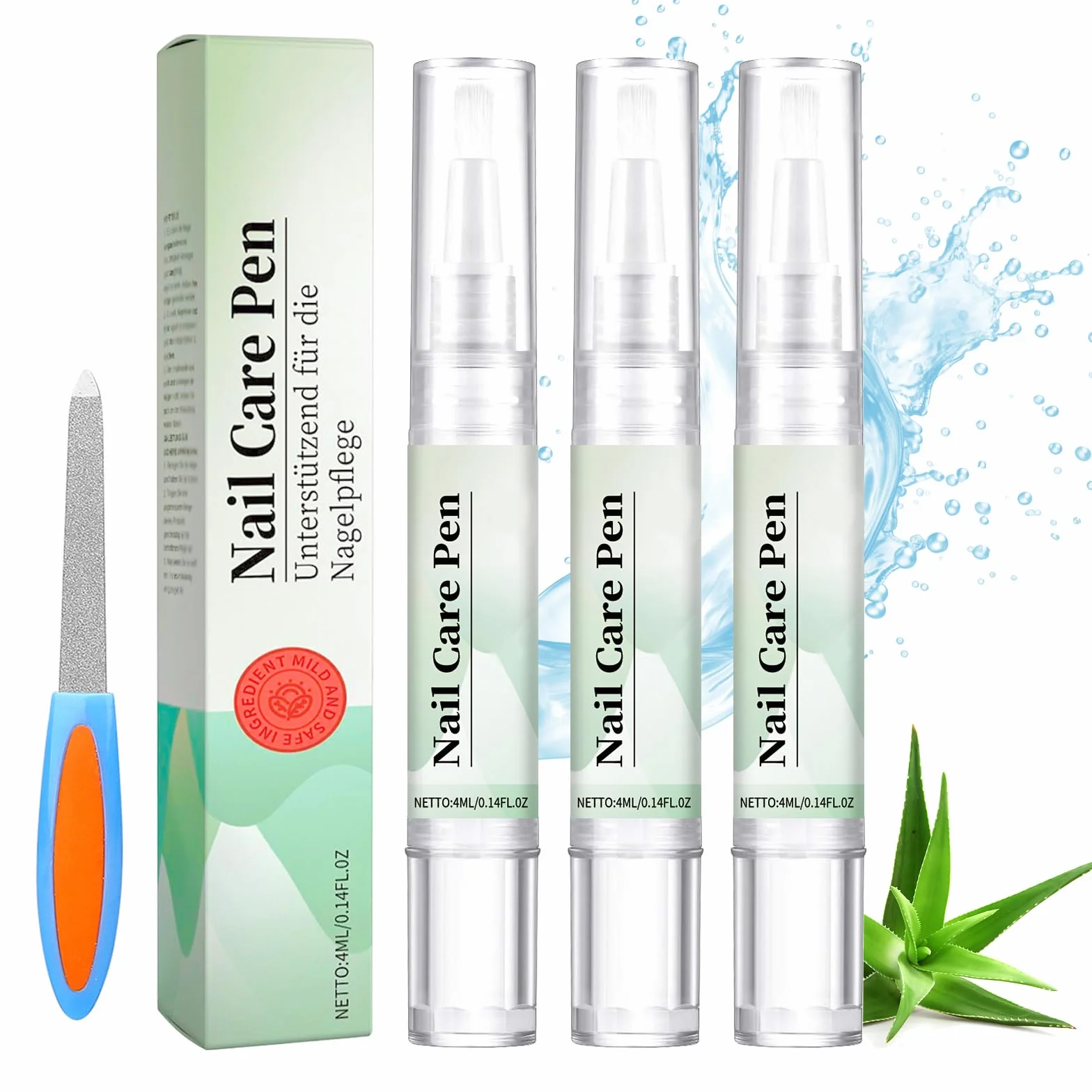 Nail Care Pen - Set di 3 penne per unghie curate e unghie dei piedi con olio di tea tree, vitamina E e aloe vera
