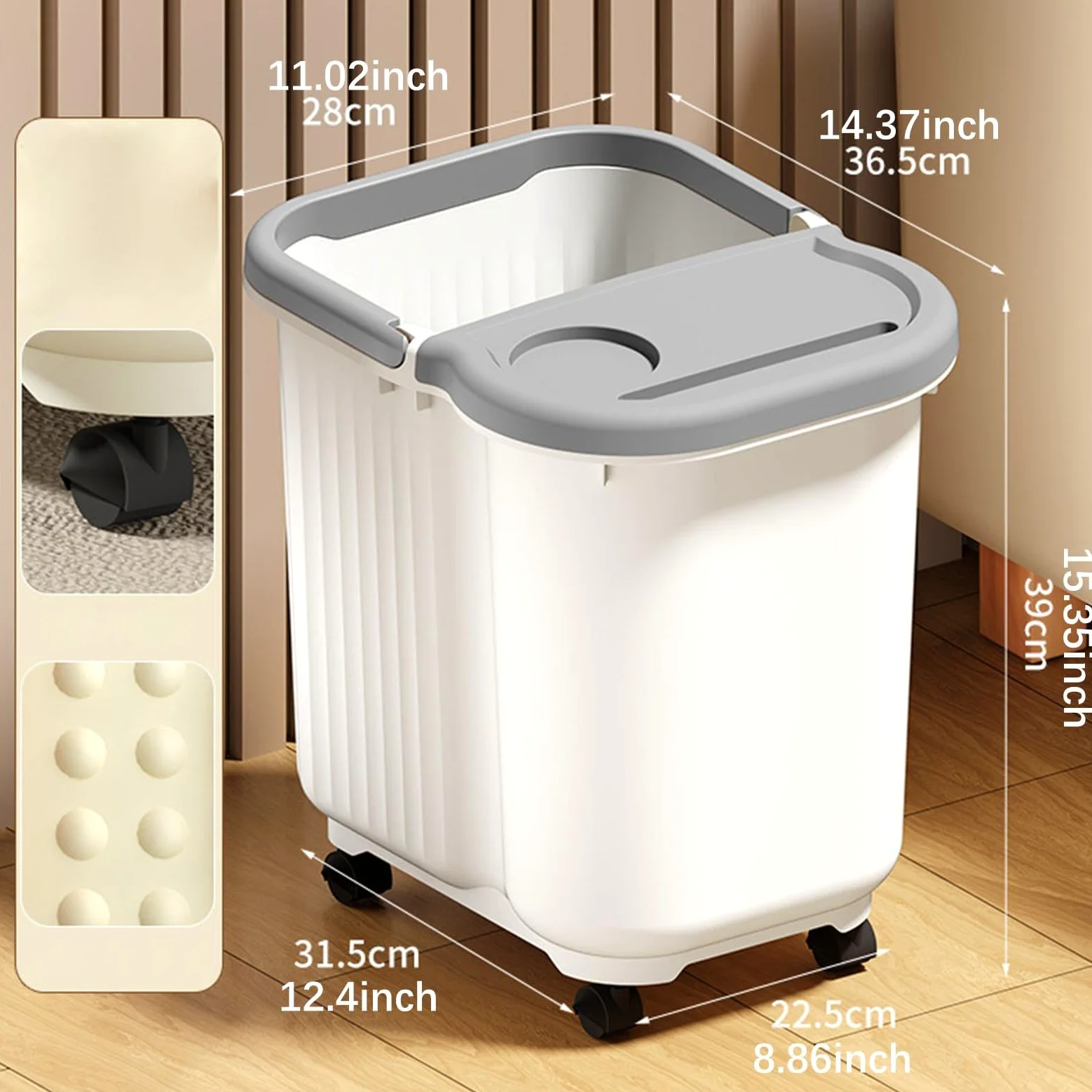 Vaschetta per Pedicure con Vaschetta Grande, Punti Massaggianti per I Piedi, in Materiale PP con Manico Antiscivolo, Adatta per Uso Domestico Fa, Bianco Grigio, L with Wheels