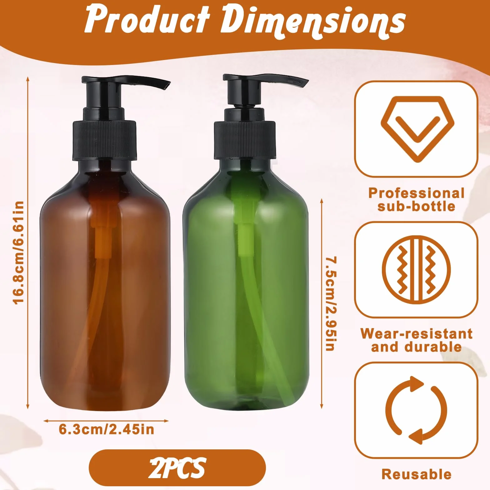 2 dispenser di sapone vuoto in plastica da 283,5 g, con pompa, ricaricabili, per shampoo, bagnoschiuma, bagno