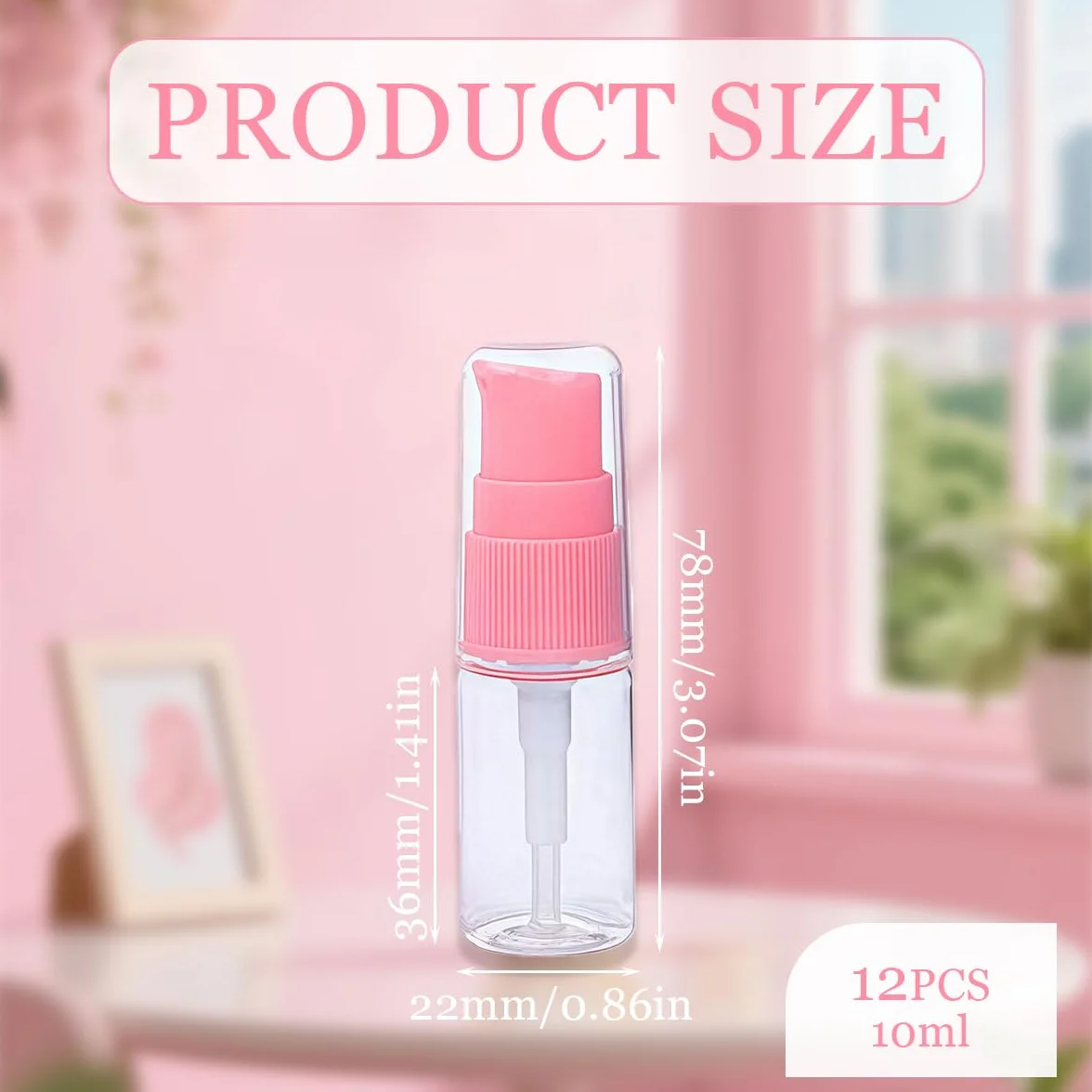 VASANA 12 flaconi vuoti portatili da 10 ml, ricaricabili, in plastica trasparente, con pompa a pressione rosa, per cosmetici e creme per il viso, emulsioni, campioni, contenitori per imballaggio