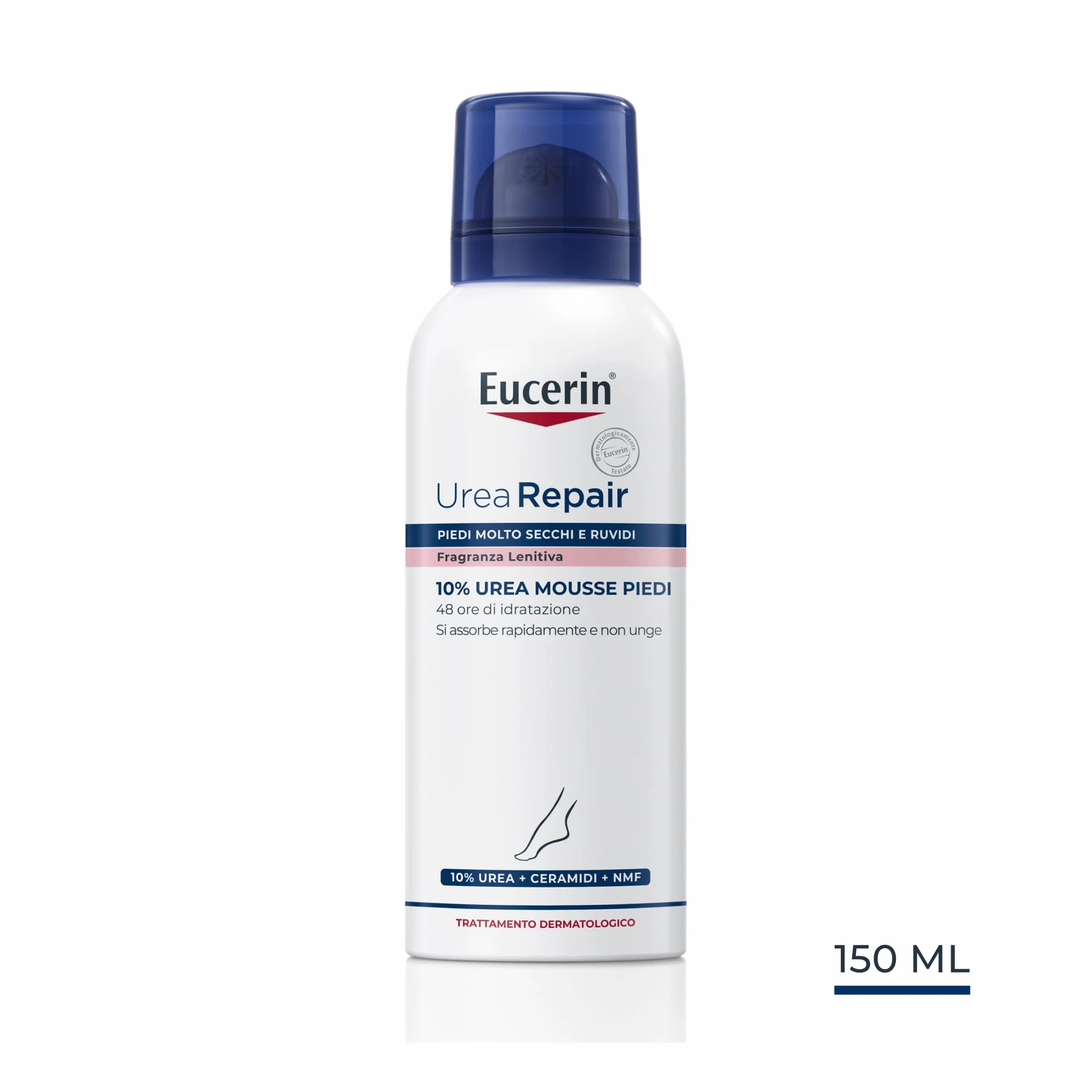 Eucerin Urea Repair 10% Mousse Piedi 150 ml Schiuma piedi idratazione sollievo 48h Urea Ceramidi rigenerante talloni secchi screpolati