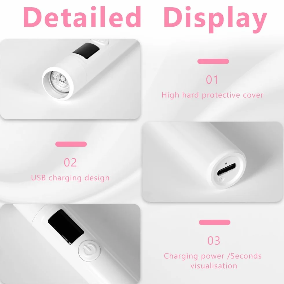 URAQT Mini Lampada LED Unghie, 3W Mini Lampada UV LED Unghie Mini Lampada Unghie, Asciuga Unghie Sciugatura Rapida con Display Digitale, USB Ricaricabile e Portatile