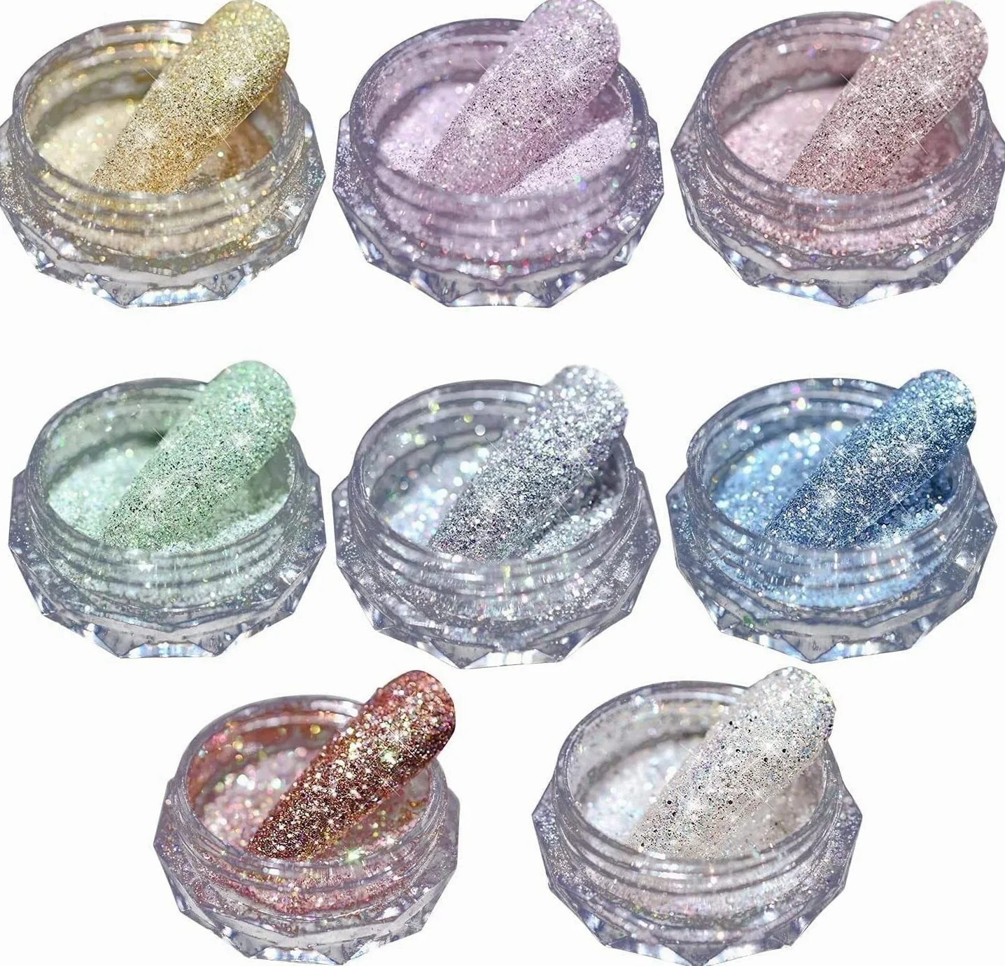 1 / 8pcs Glitter Nail Art Pigment Pigment Polvere, Nail Art Specchio Pigmento Polvere in Polvere Scintillio Giorno Rosa Branzini Chrome Chrome Powder (Color : 8Pcs)