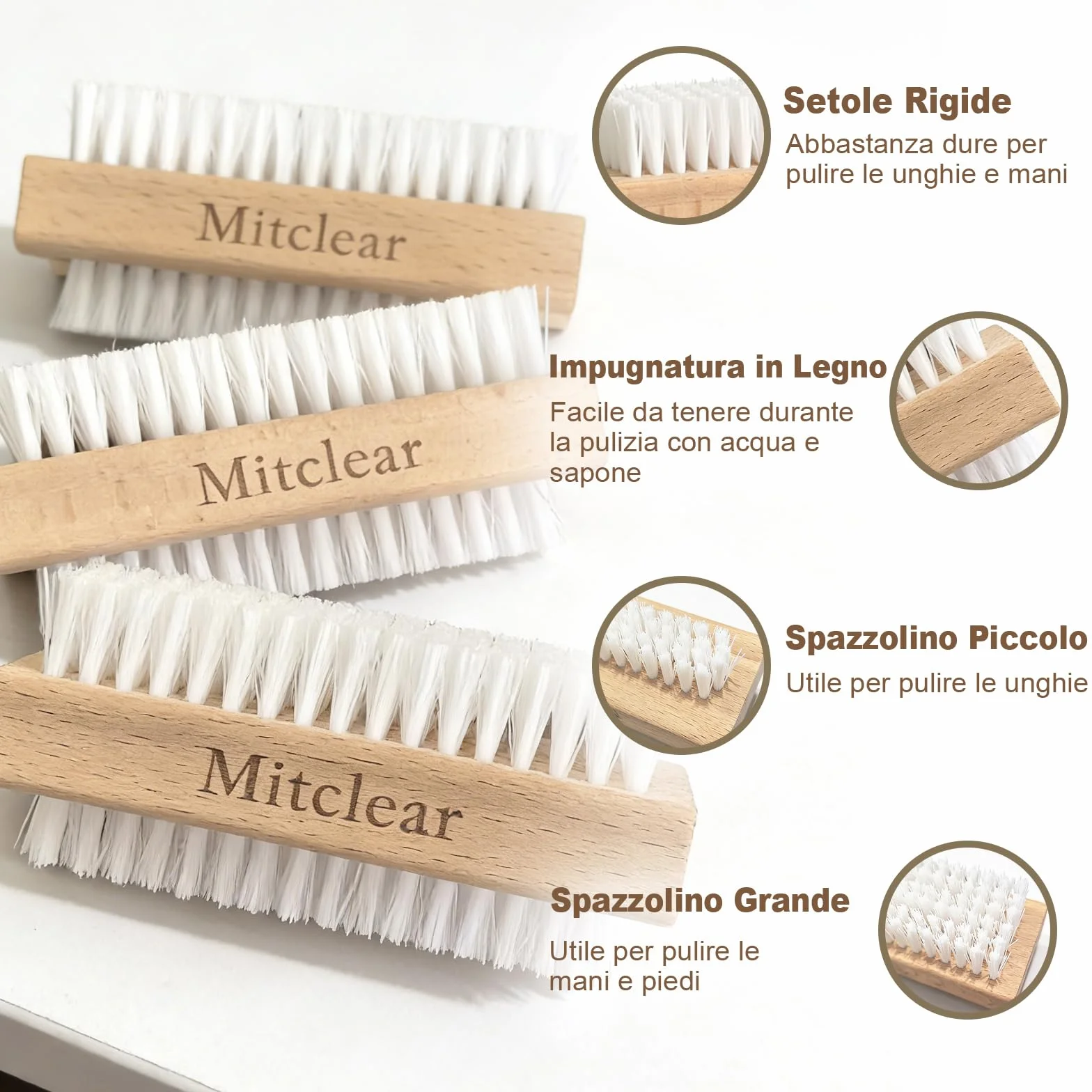 Mitclear Spazzola per Unghie in Legno, Spazzolino per la Pulizia delle Unghie con Setole in Plastica Dura, Spazzoline a Doppia Faccia per la Pulizia di Unghie, Mani, Piedi(3 Set)