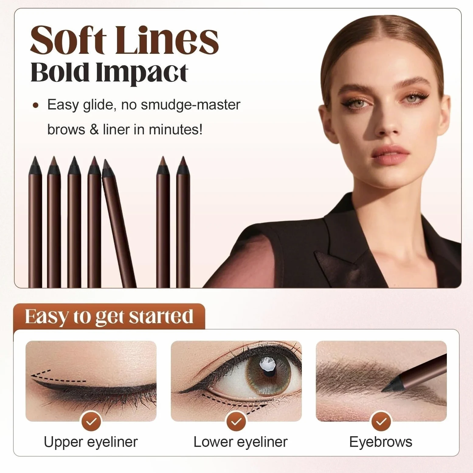 Matita eyeliner waterproof, 2025 Nuovo eyeliner duo waterproof 24 ore, matita occhi temperabile, senza sbavature, non sbiadisce, liscia e facile da colorare con 100 bastoncini di cotone.(Mix 7PCS)