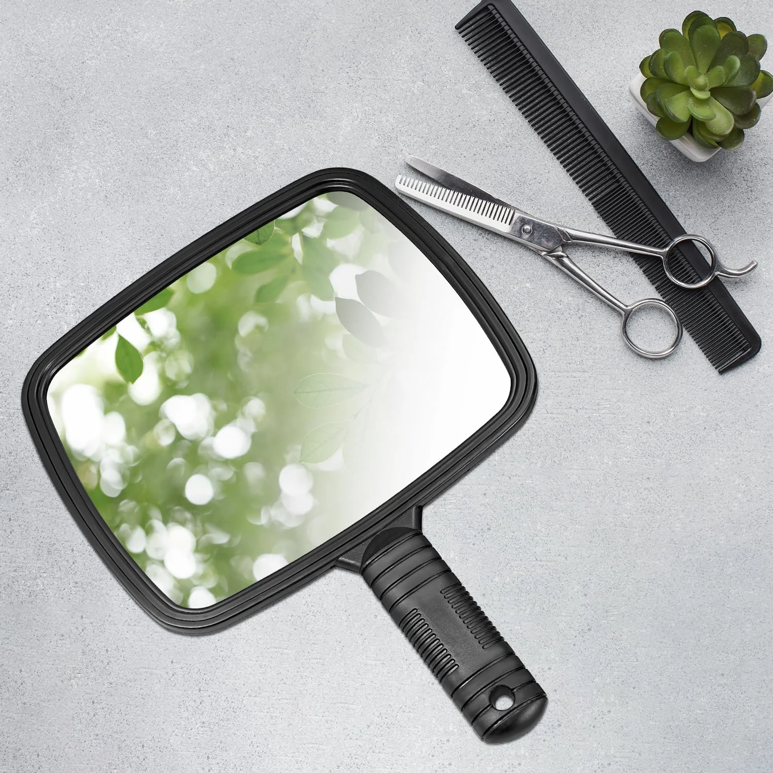 TRIXES Specchio Portatile Professionale per Salone Parrucchiere Barbiere con Manico - Specchio Trucco Portatile Grande e Comodo - Specchietto Dentista - Nero