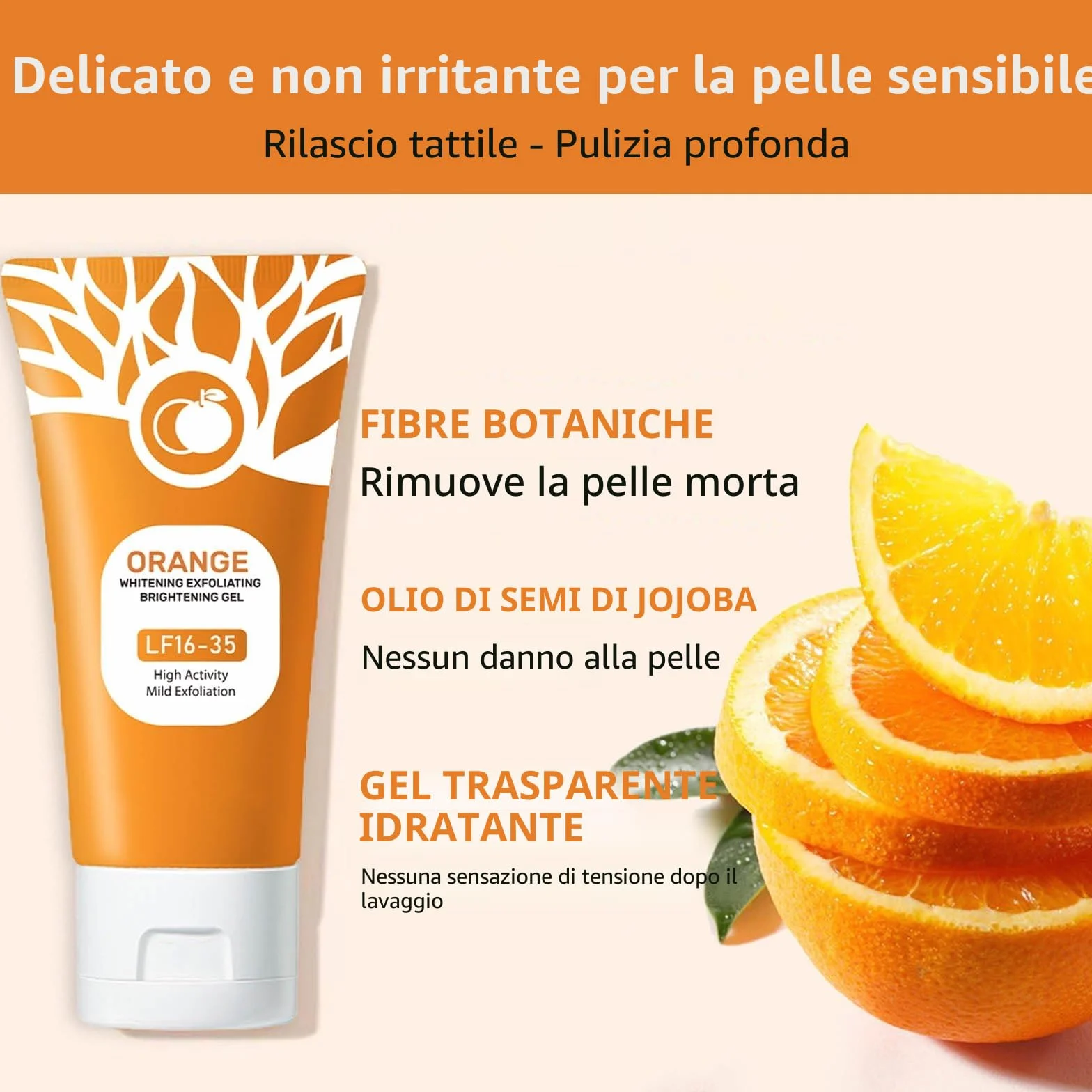 Gel esfoliante arancione, gel idratante per viso e corpo, esfoliante viso per pulizia profonda, esfoliante viso naturale all'arancia (2 pezzi)